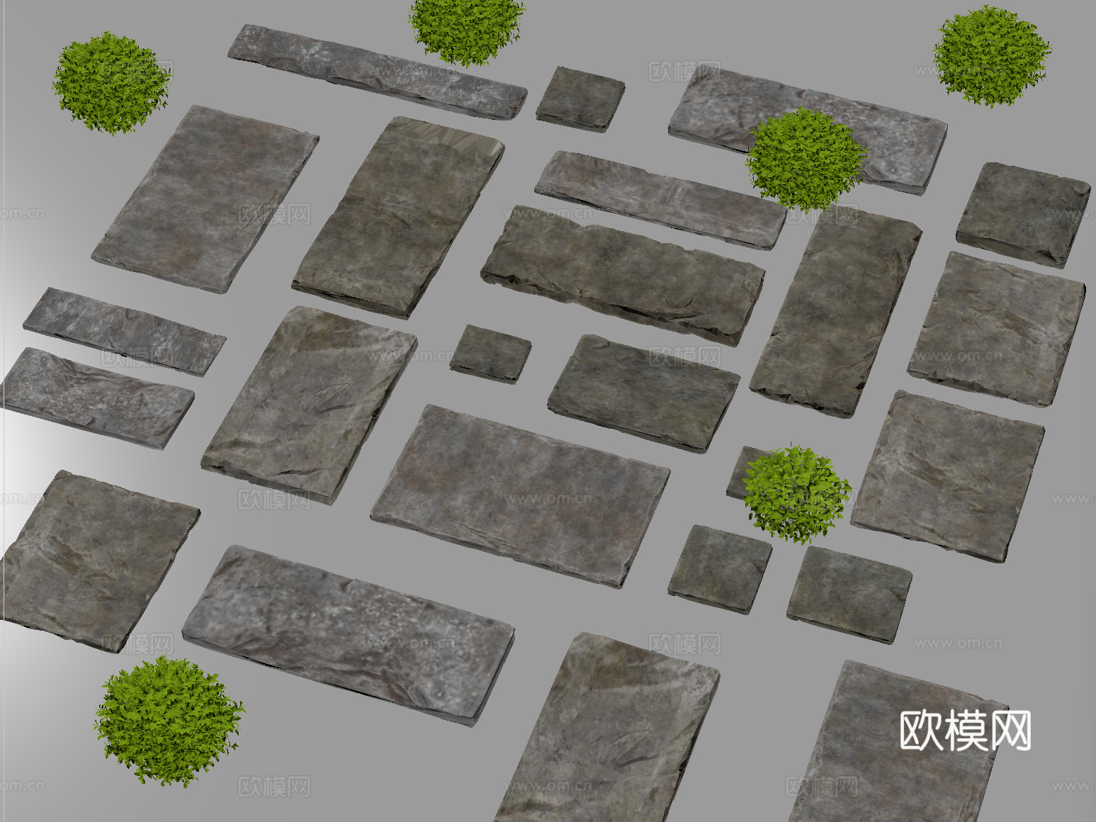 现代汀步 老石板铺地 园路 自然石 青石板 踏步su模型