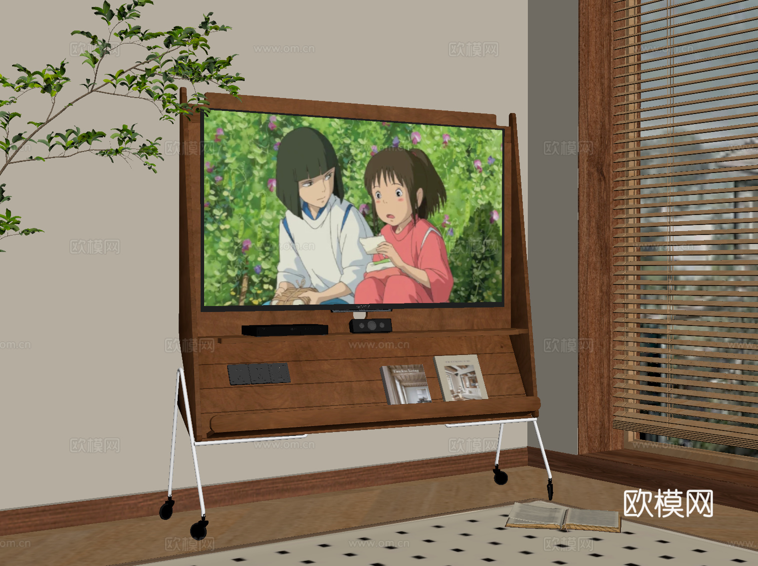 中古风支架电视 移动电视su模型