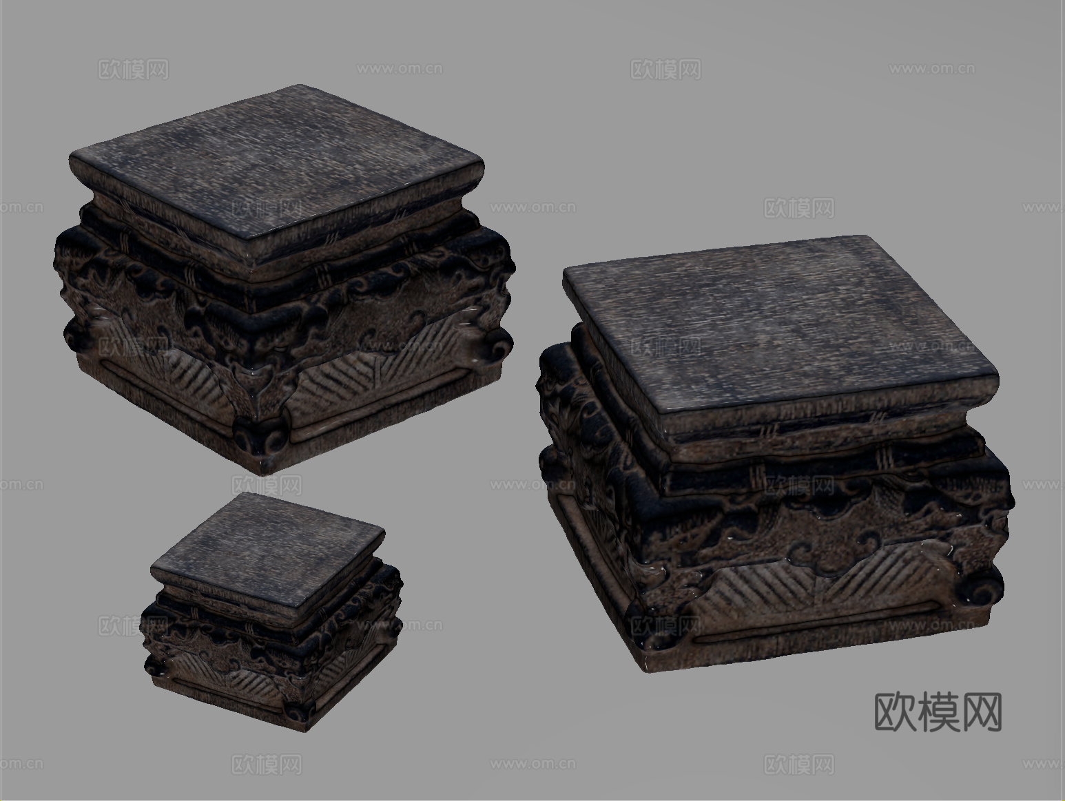 中式复古青石墩su模型