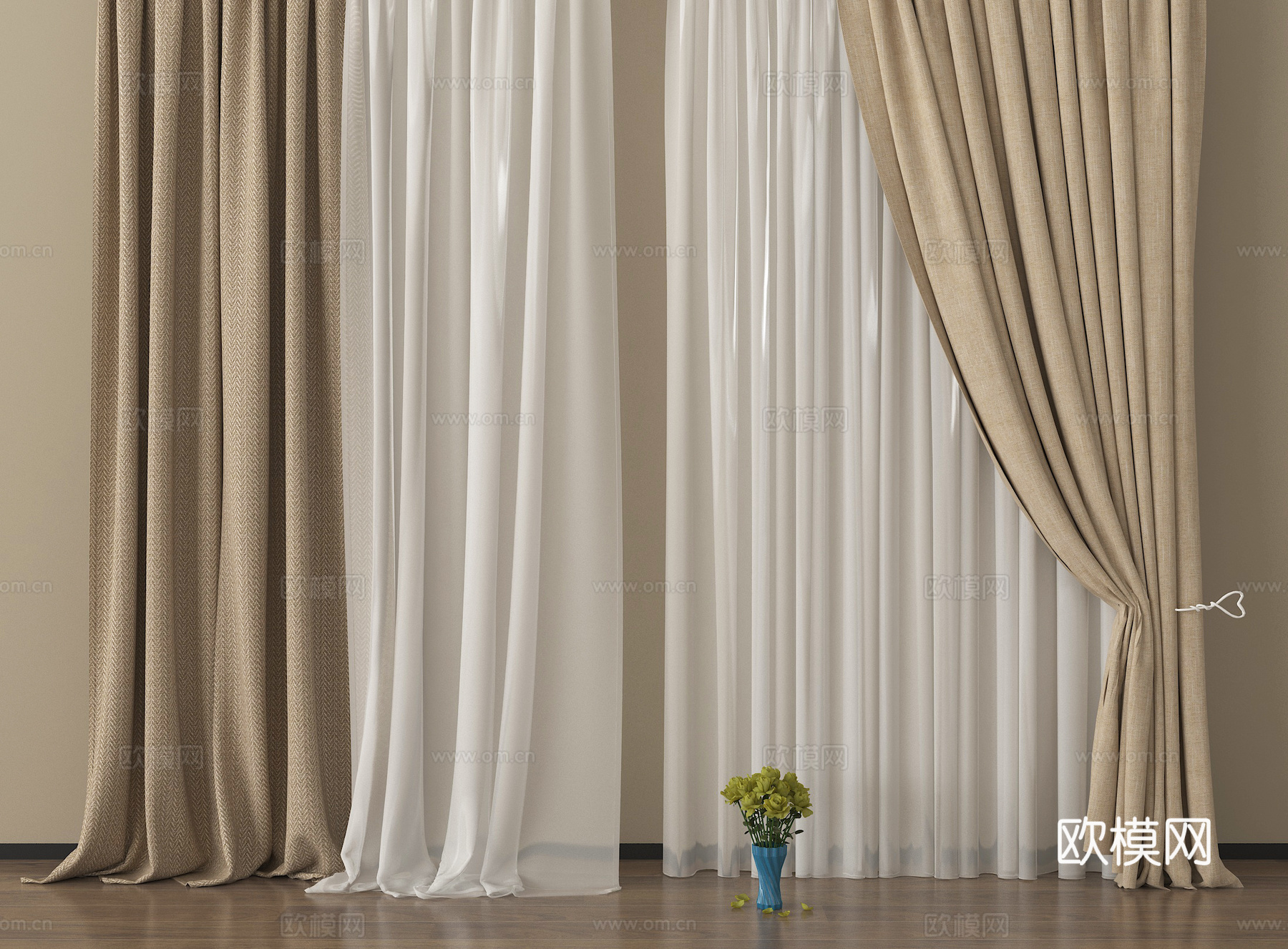 现代窗帘 纱帘 布帘 褶帘su模型