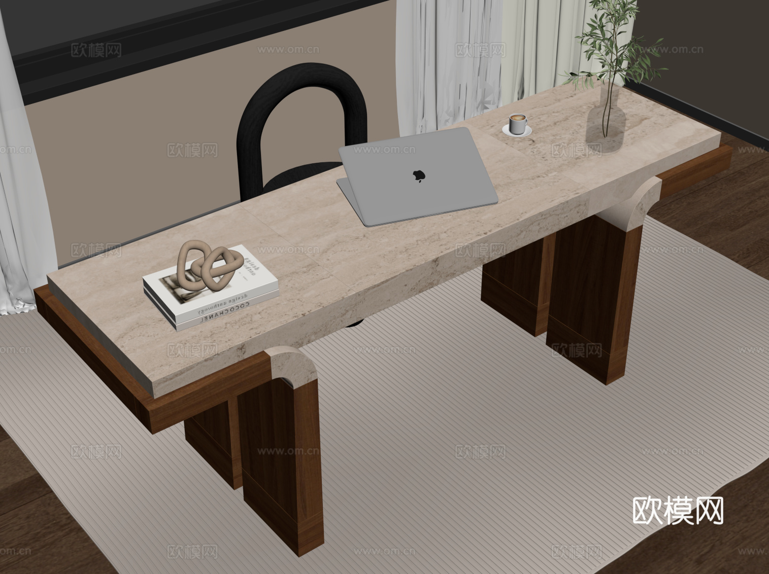 侘寂风书桌椅 办公桌椅su模型