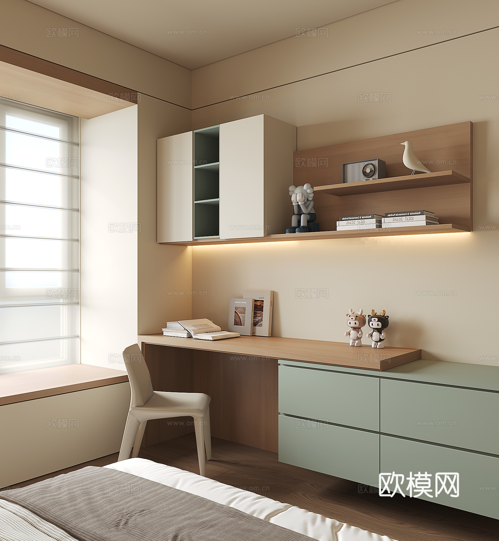 现代书桌一体柜su模型