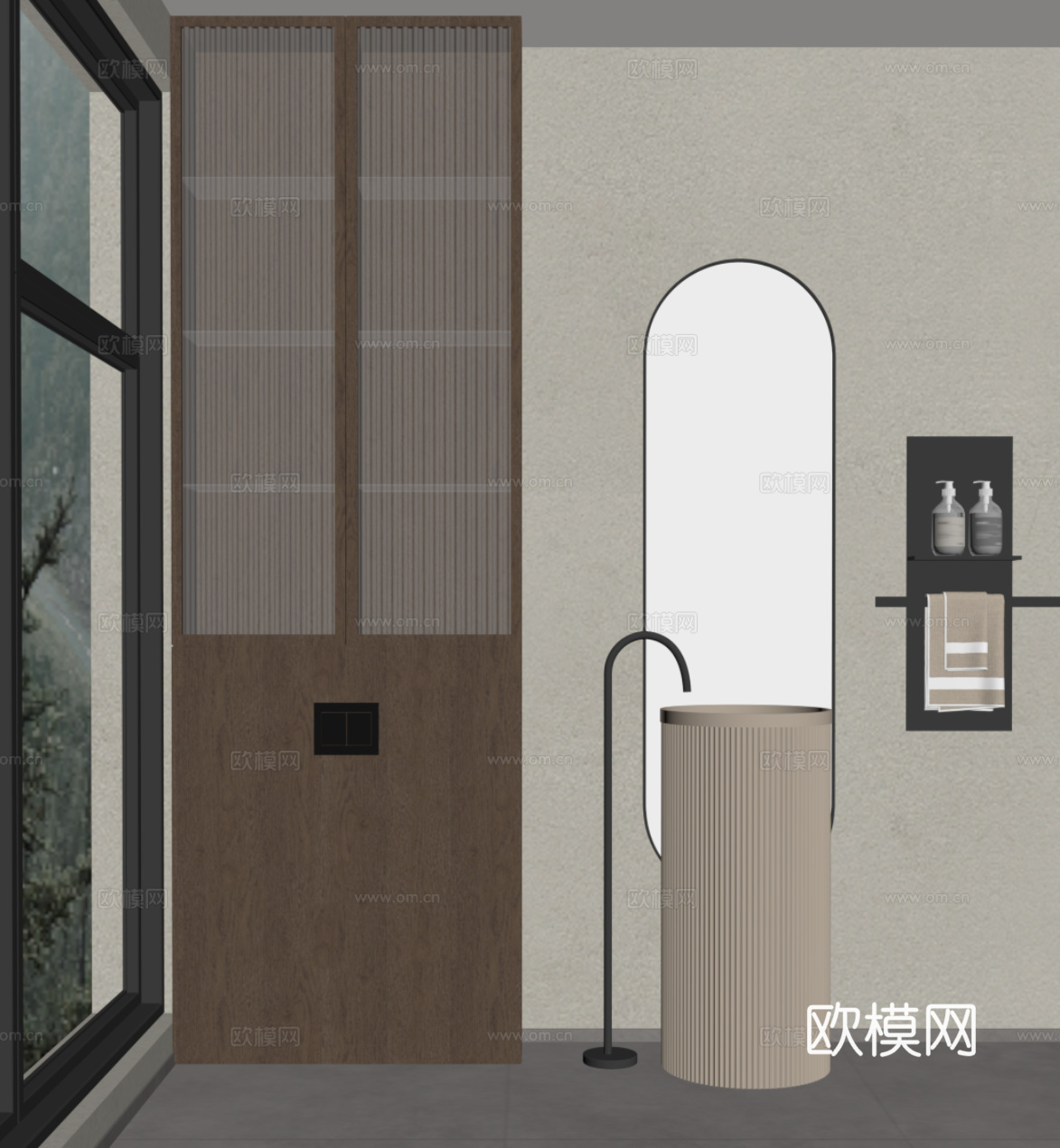 现代洗手台 洗手盆 柱盆 储物柜su模型
