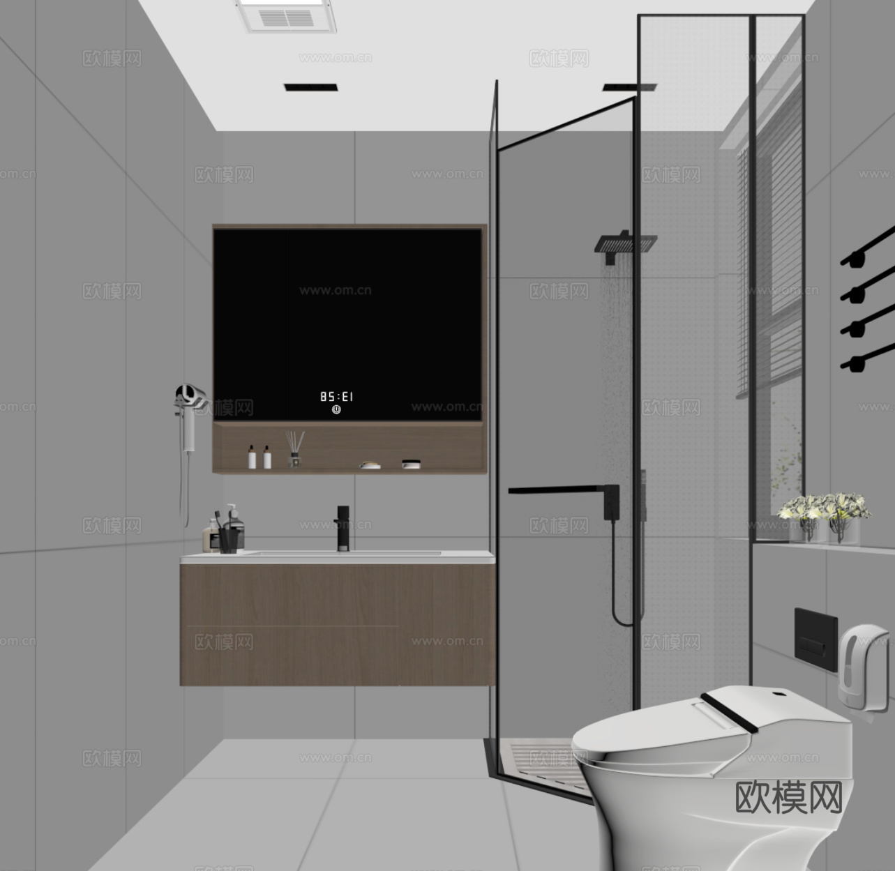 现代卫生间 浴室柜 淋浴间su模型