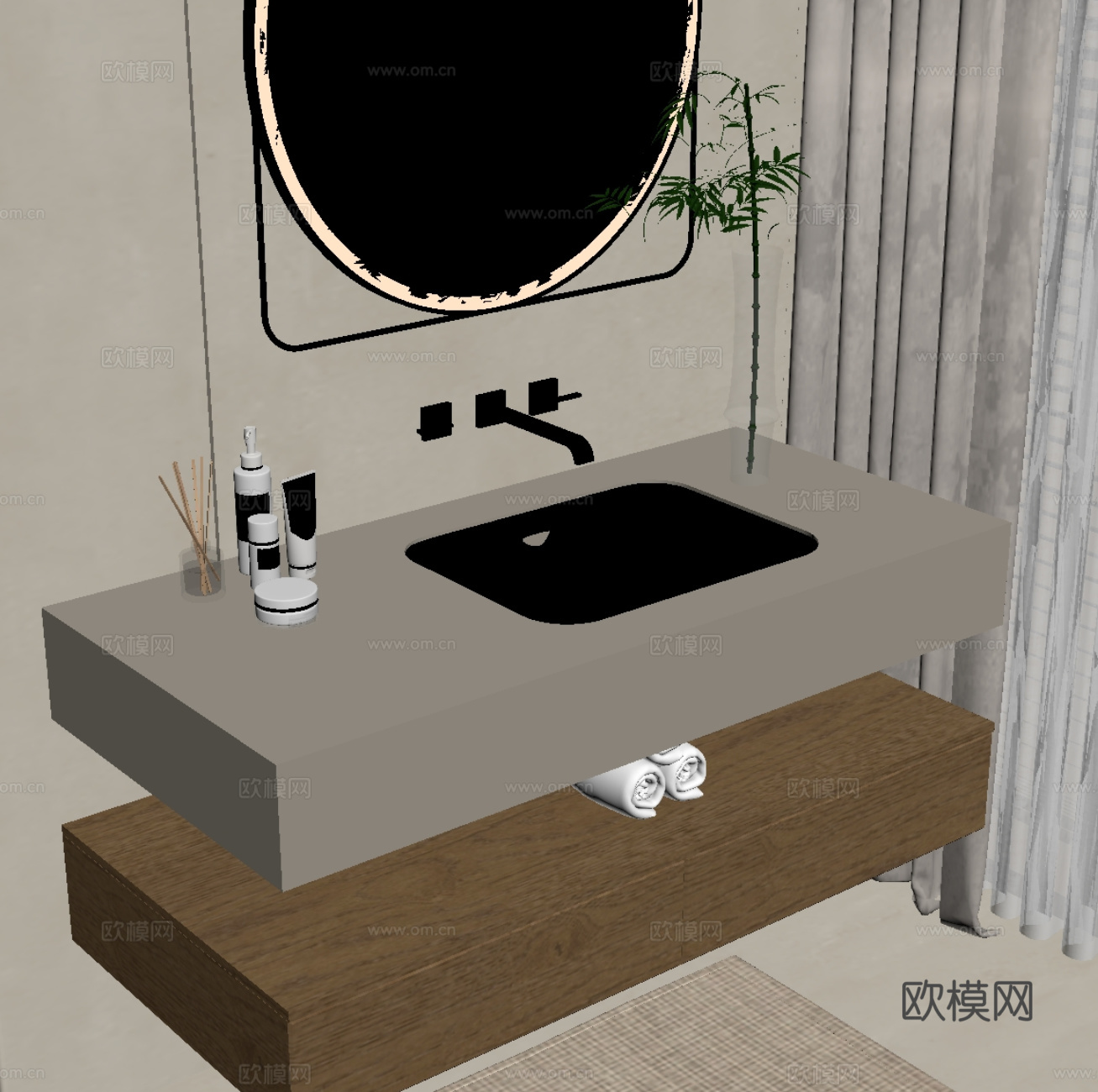 现代浴室柜 洗手台su模型