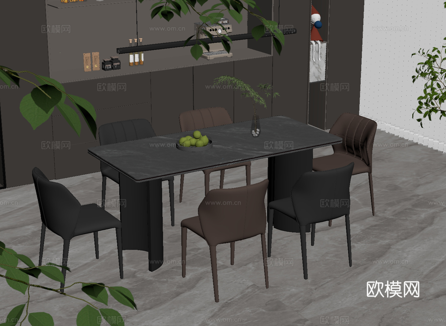 现代意式餐桌椅su模型