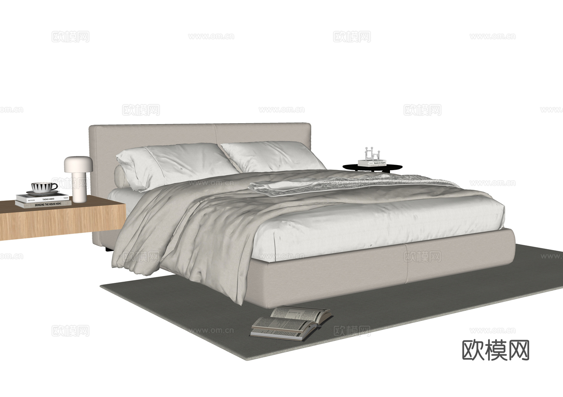 现代双人床su模型