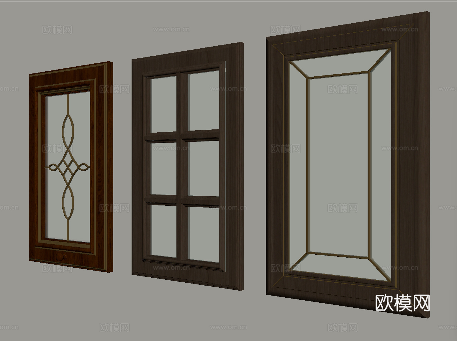 中式门板 玻璃门板 柜门门板su模型
