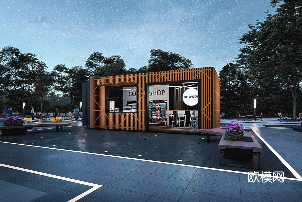 现代集装箱餐饮建筑 潮流网红打卡点su模型