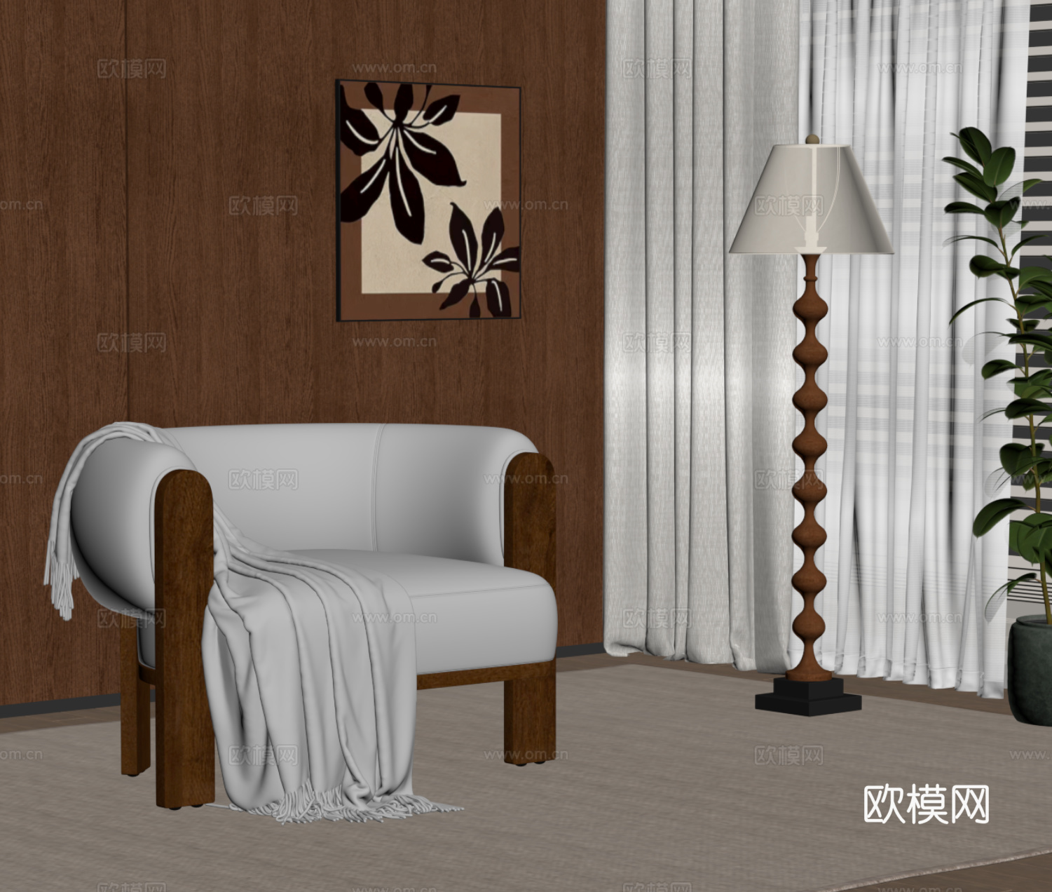 中古风休闲椅 落地灯su模型