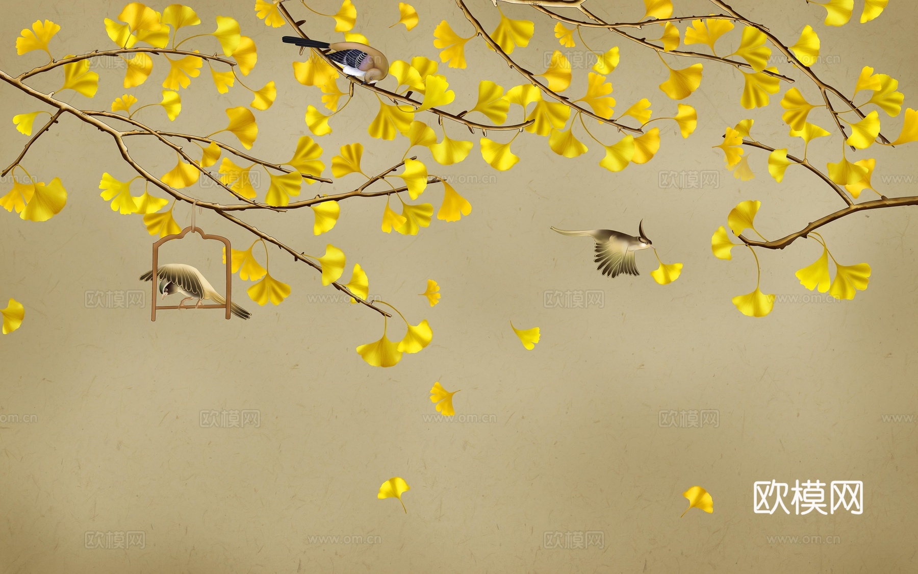 中式新中式花鸟植物壁纸壁画下载