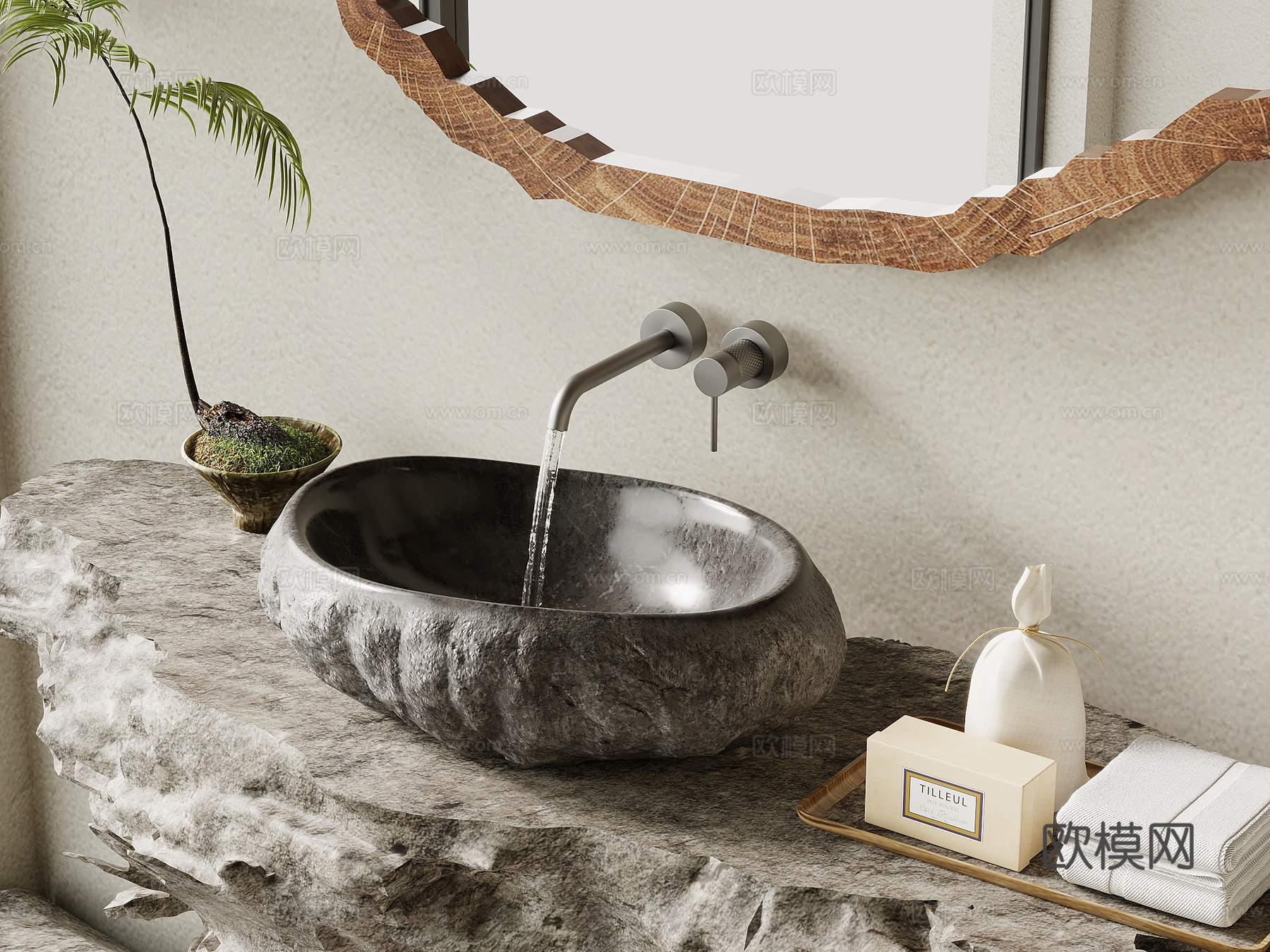 侘寂风台盆 洗手台 浴室柜3d模型下载