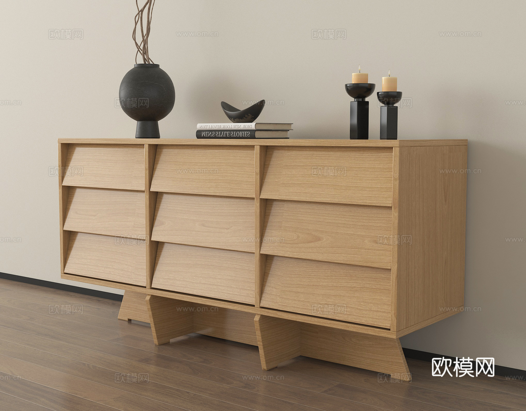 侘寂玄关柜 边柜 实木 矮柜 储物柜 摆件su模型