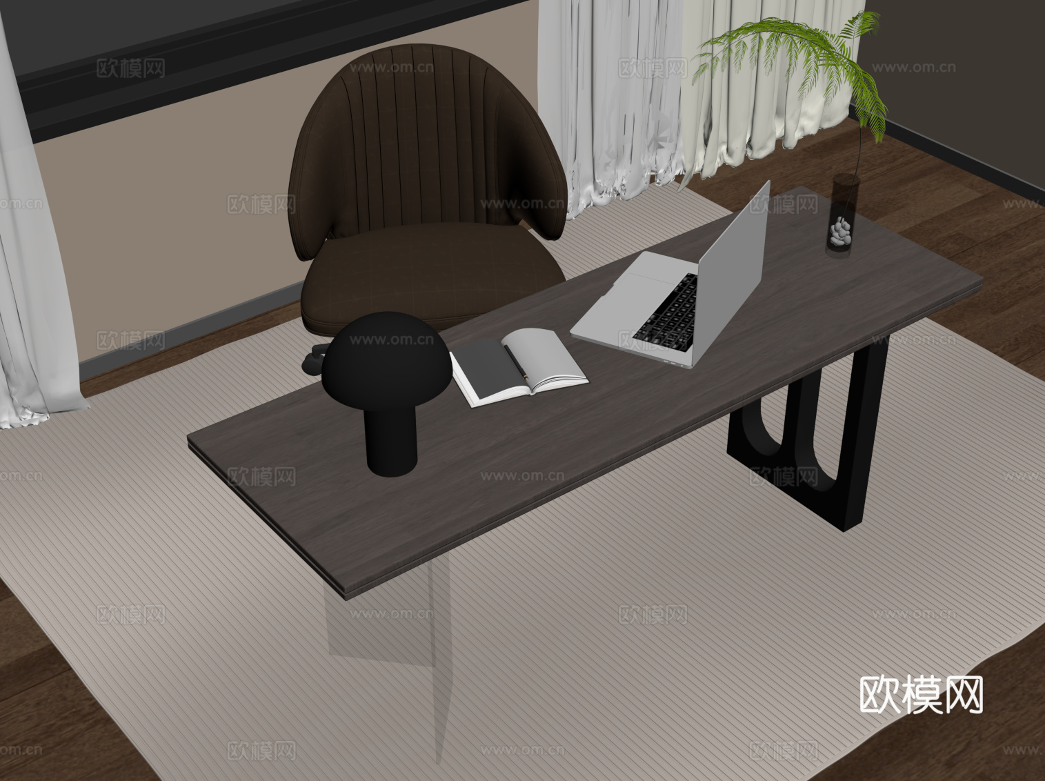 现代简约书桌椅 办公桌椅su模型