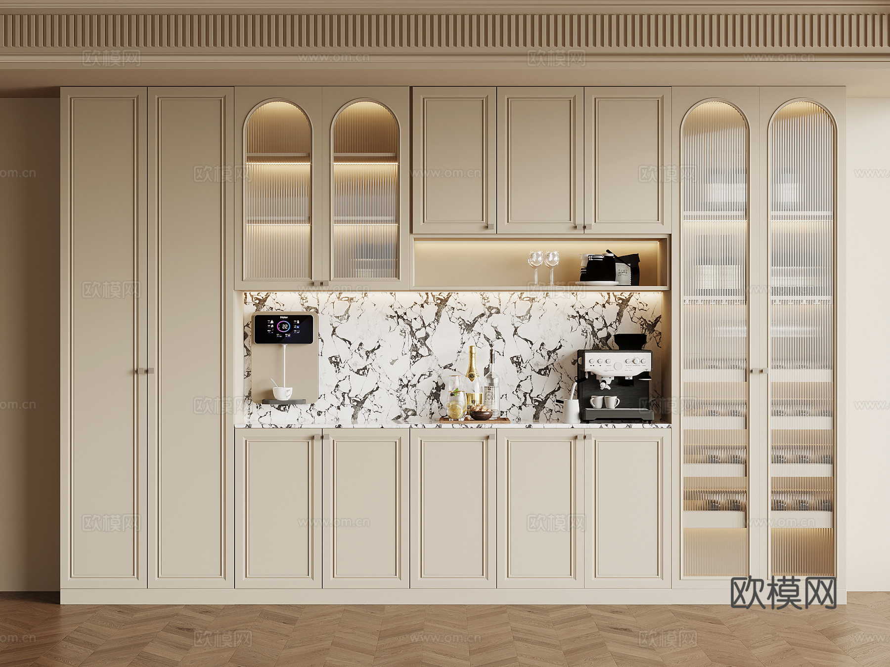 法式奶油风酒柜 餐边柜su模型