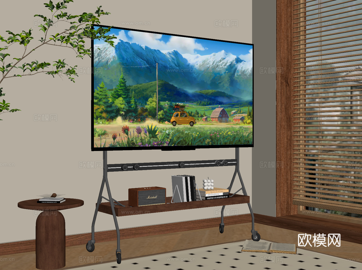 中古风支架电视 移动电视su模型