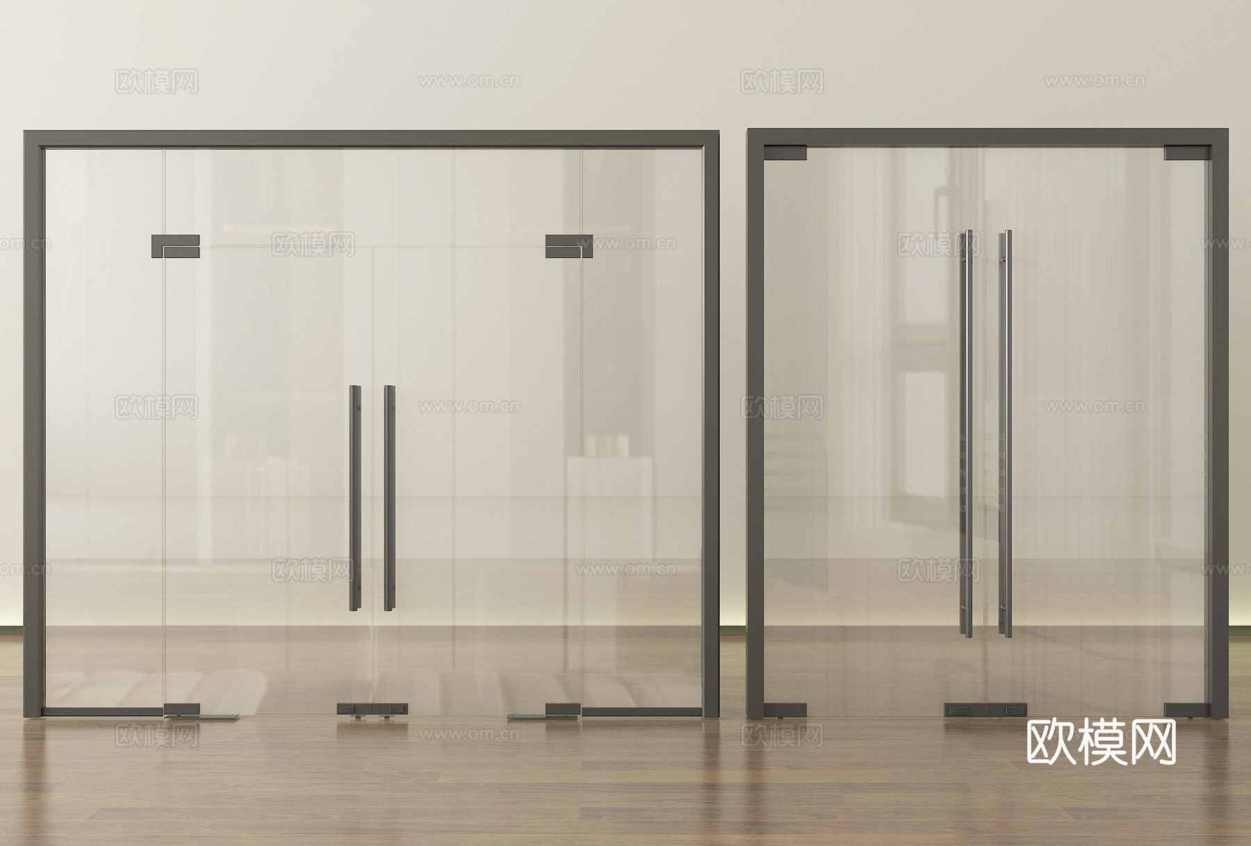 现代玻璃双开门 办公室门su模型