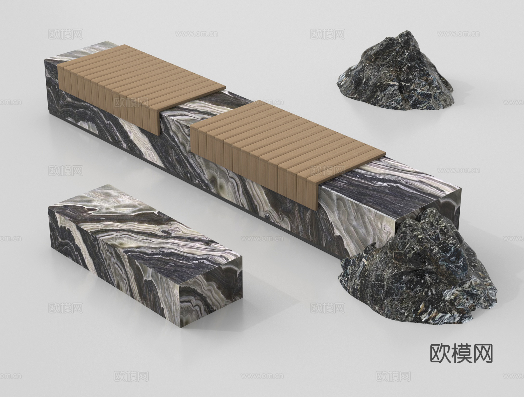 现代户外景观长条石凳su模型
