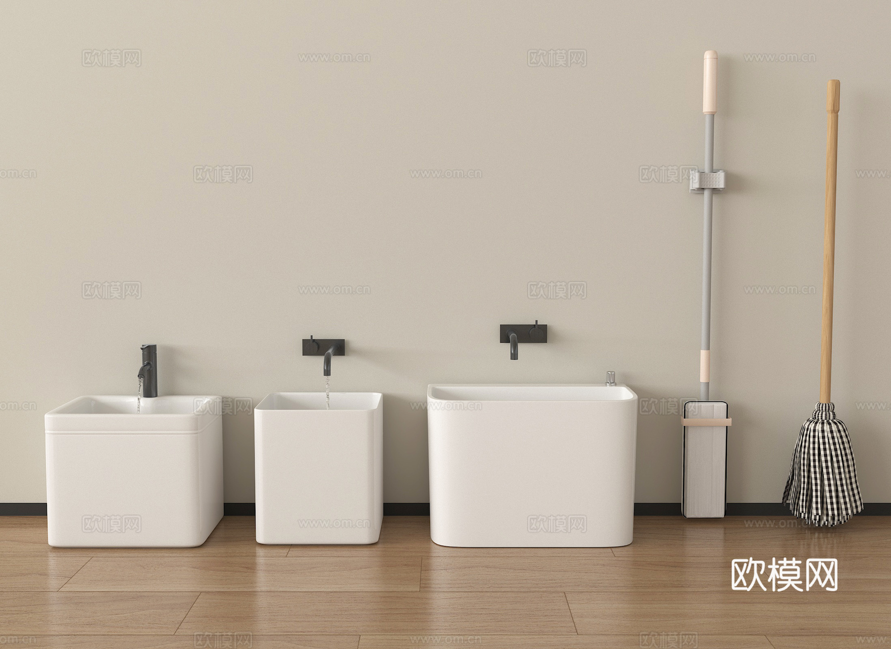 现代拖把池 拖布池 墩布池 拖把su模型