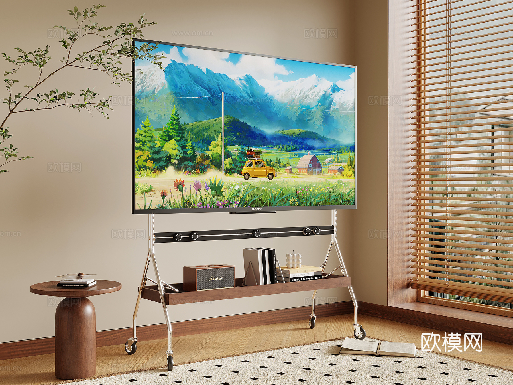 中古风支架电视 移动电视su模型