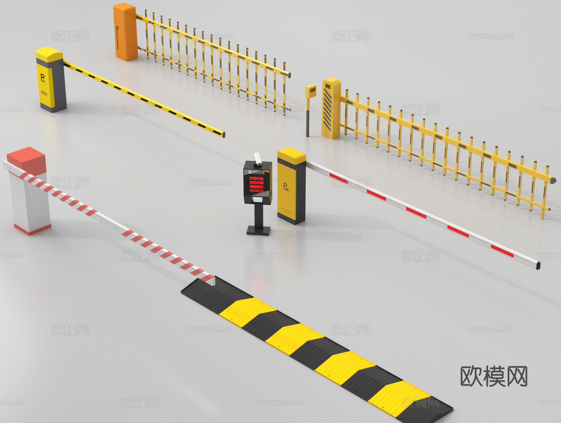 现代道闸 停车感应升降杆 减速带su模型