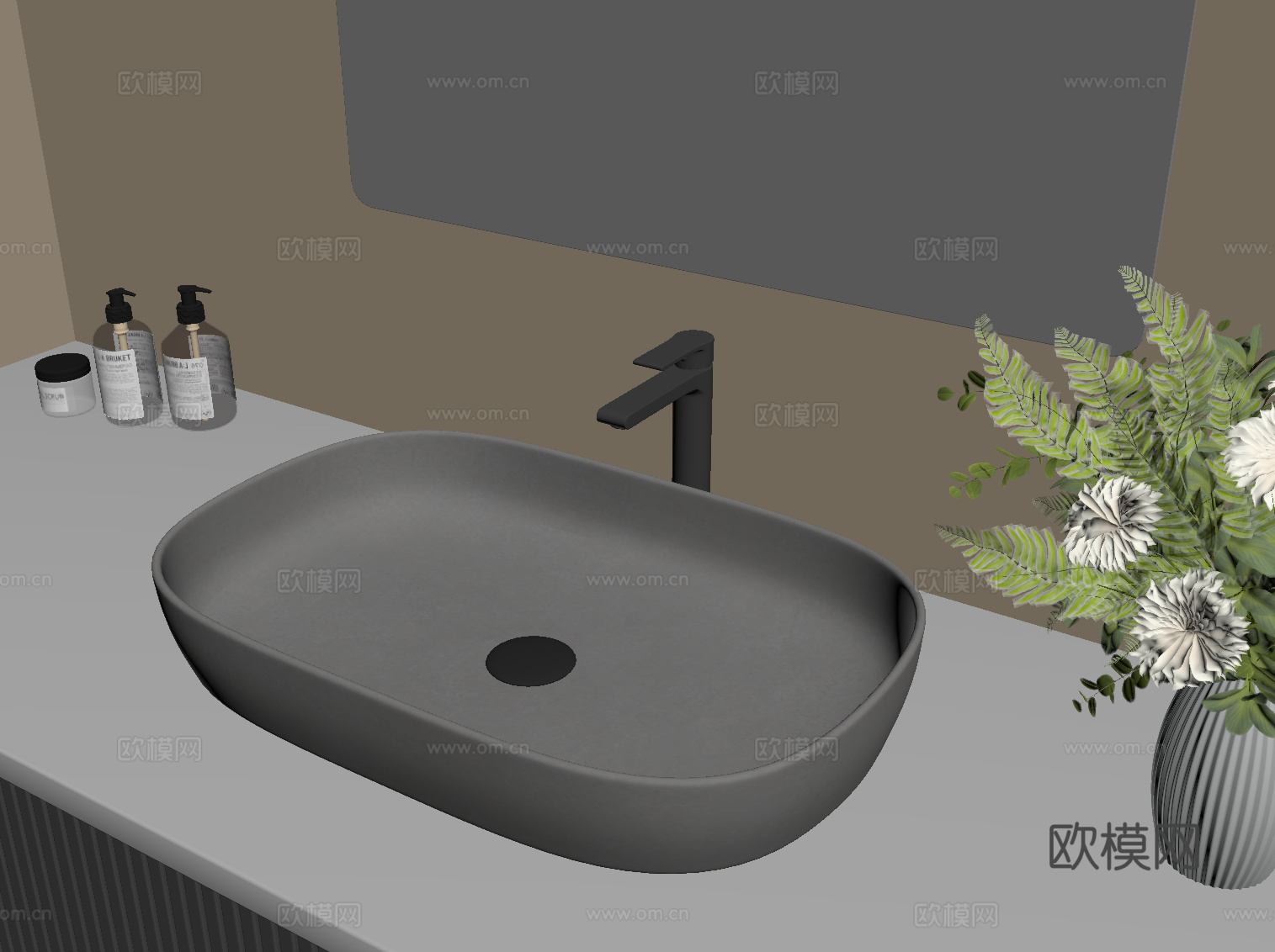 现代洗手台 台盆 浴室柜su模型