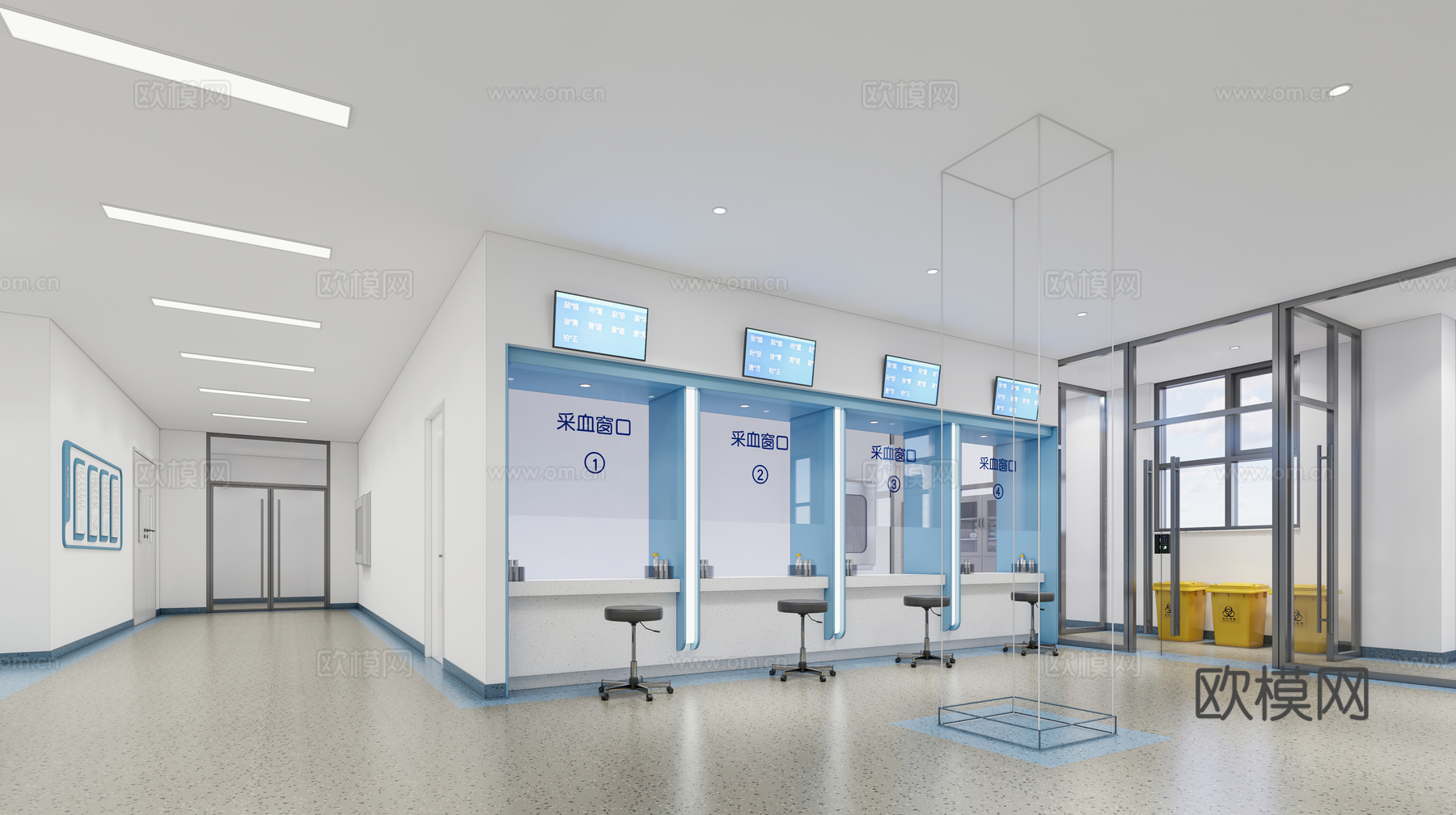 现代医院_医院大厅_缴费窗口_候诊区su模型