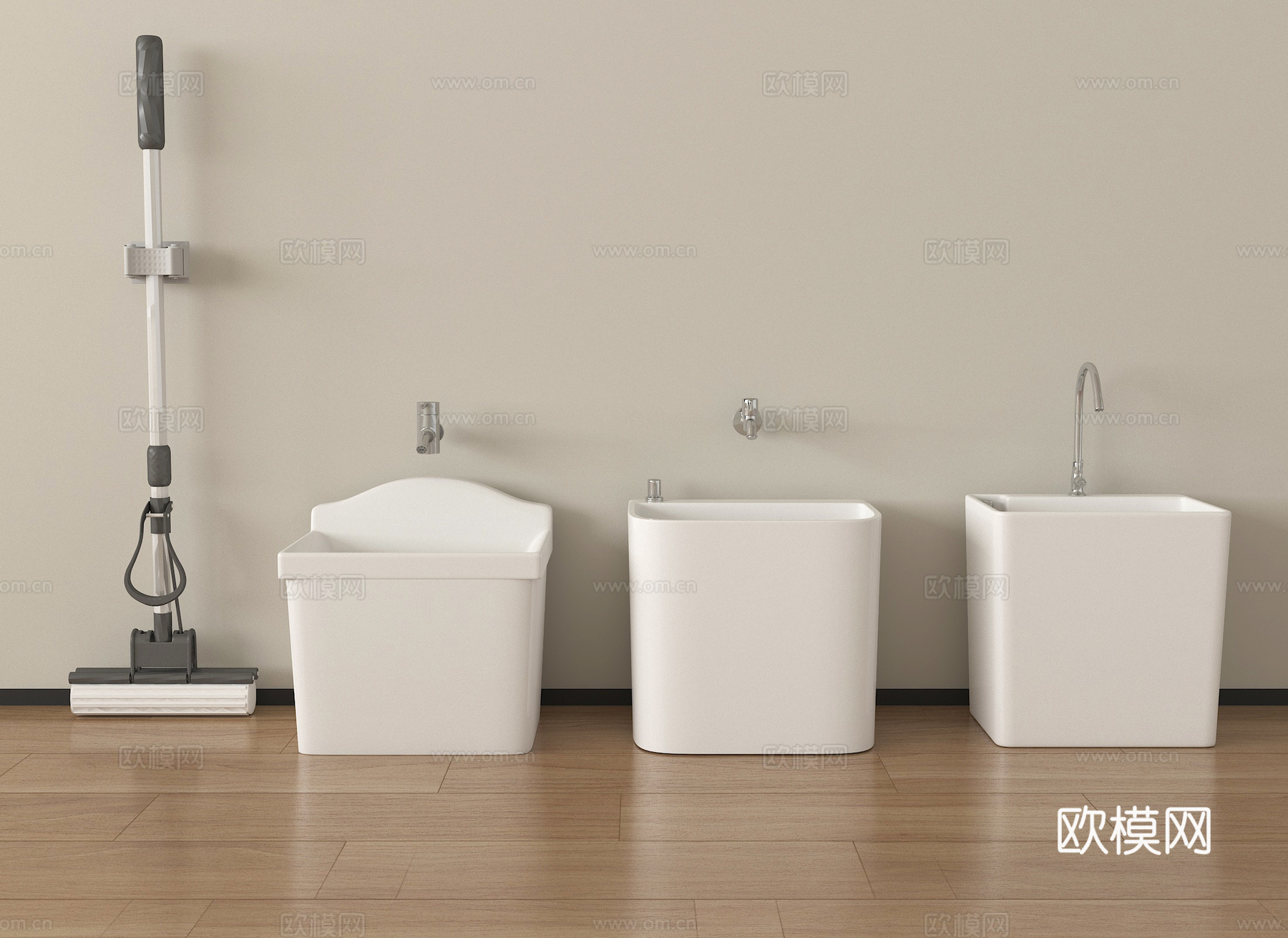 现代拖把池 拖布池 墩布池 拖把su模型