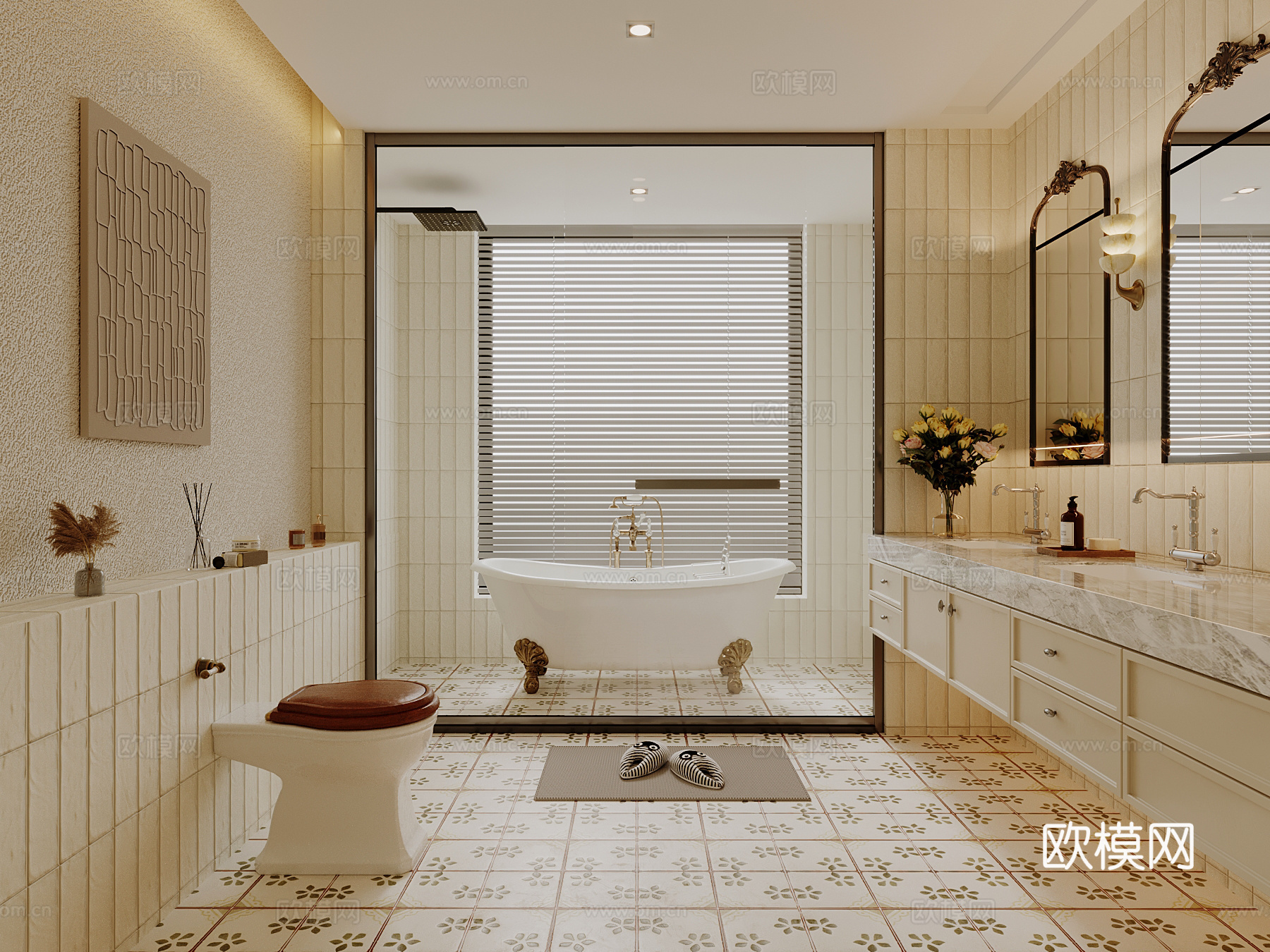 法式卫生间 浴室柜 浴缸 马桶su模型