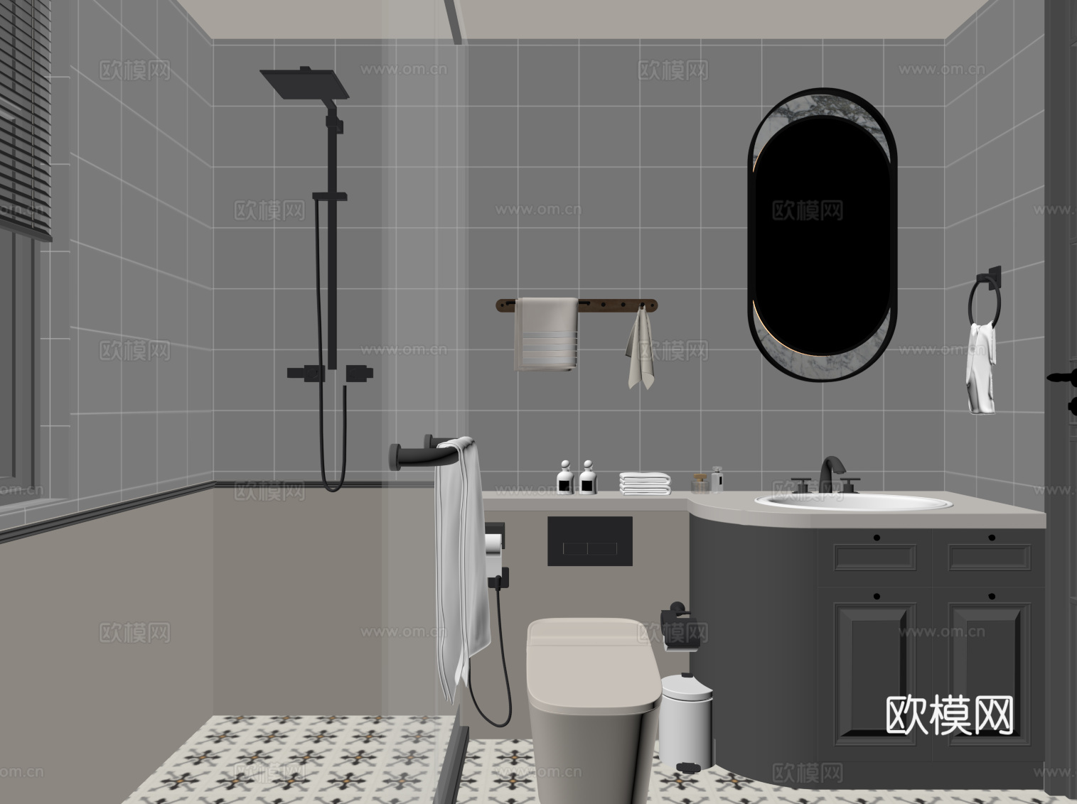 法式卫生间 浴室柜  马桶su模型