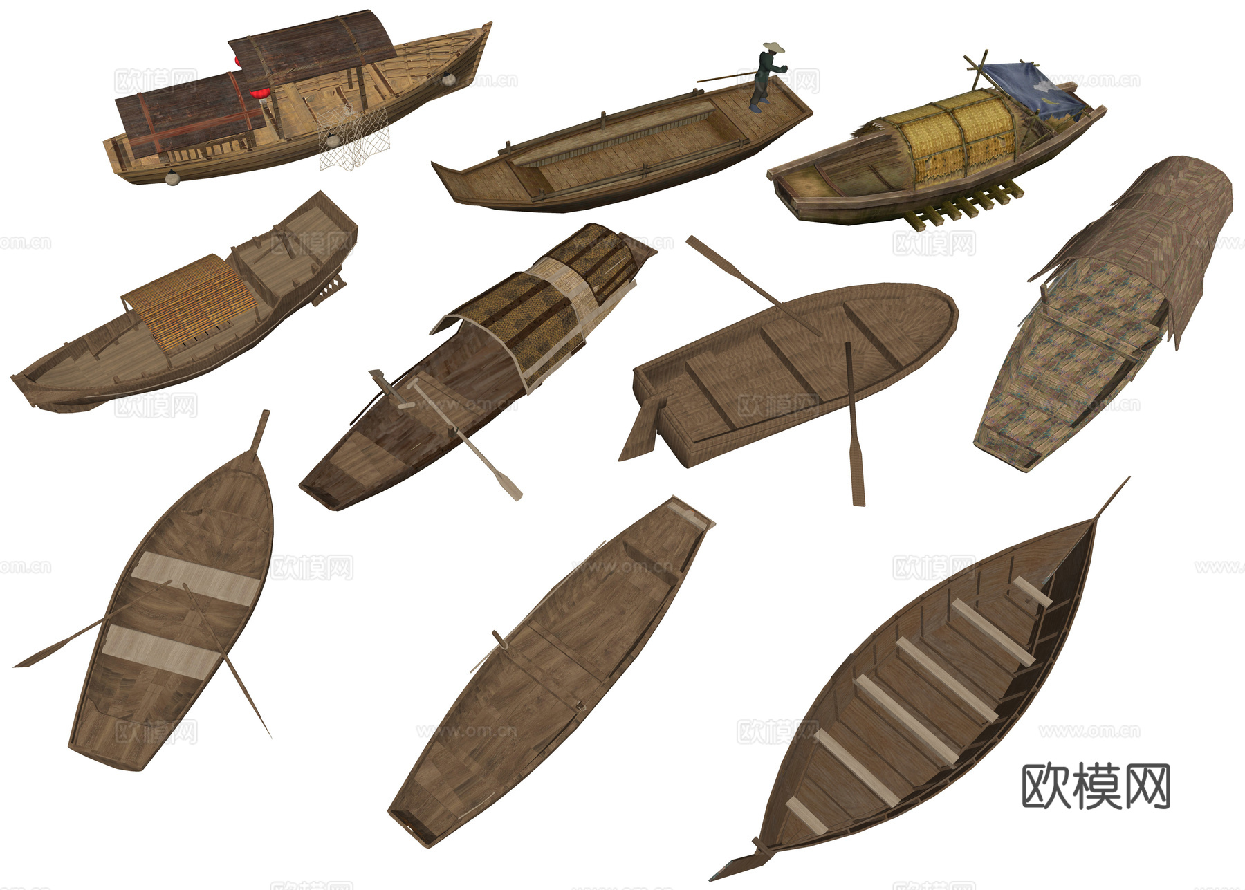 木船 木舟 游船 中式渔船 小船 帆船 仿古船 客船 轮船su模型