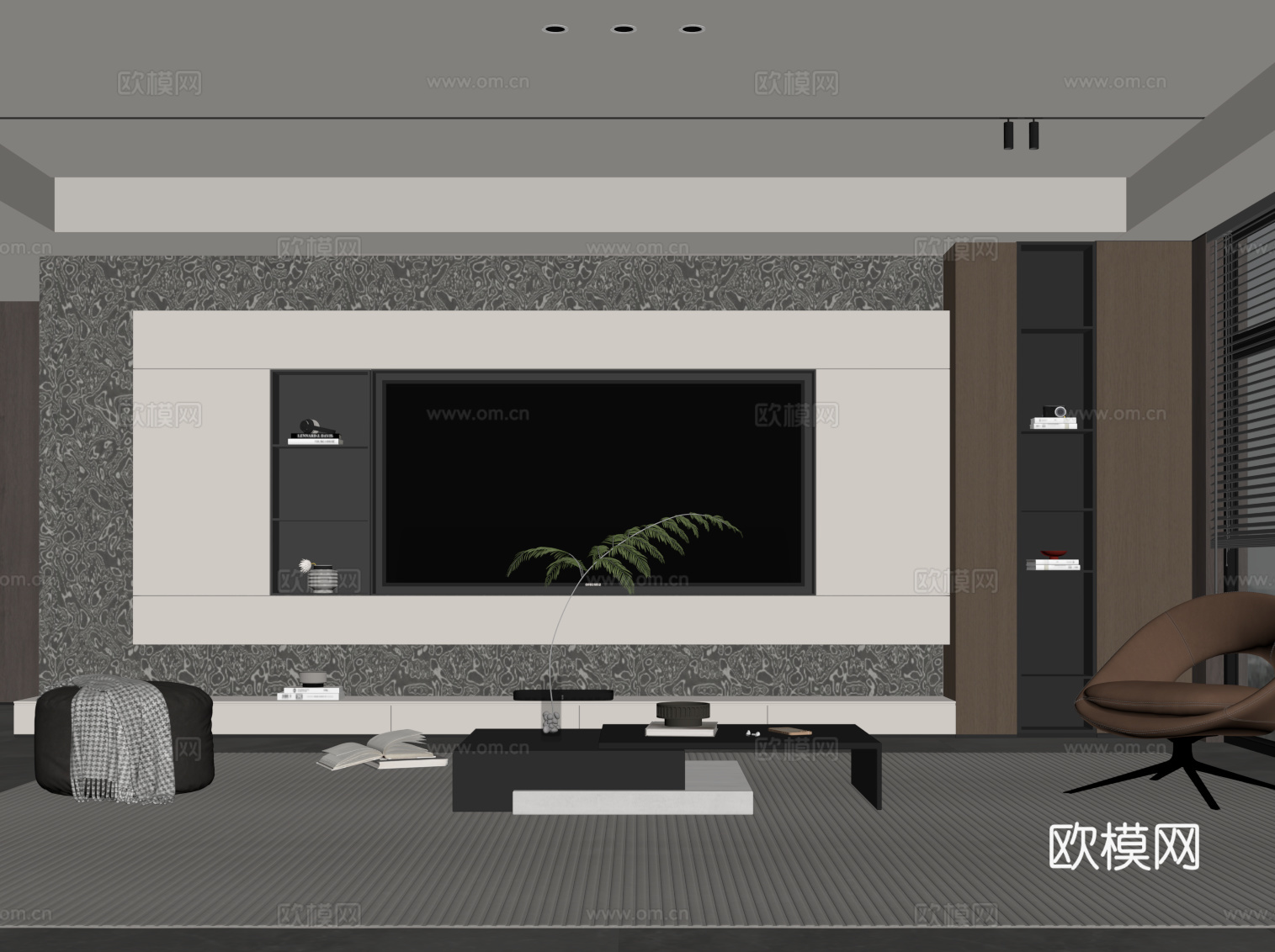 现代意式客厅 电视背景墙 电视柜 沙发茶几组合su模型