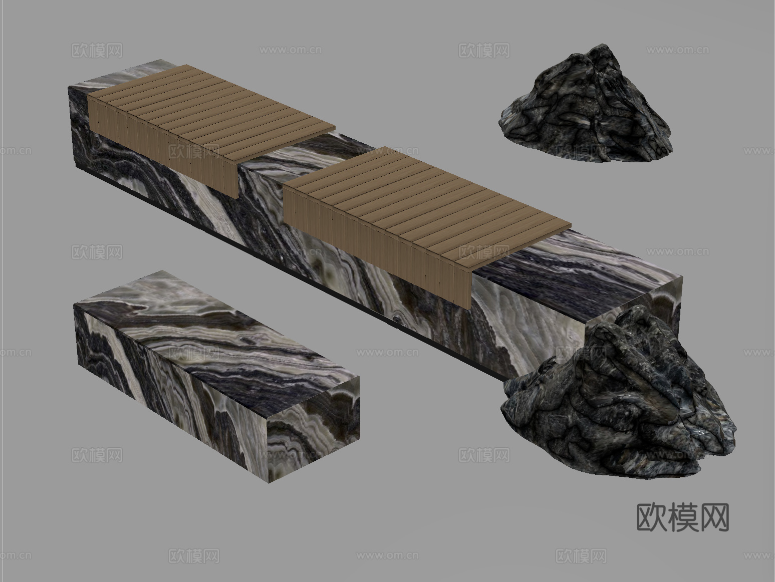 现代户外景观长条石凳su模型