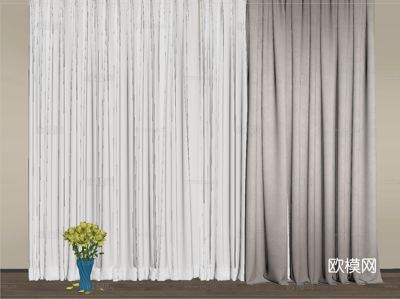 现代窗帘 纱帘 布帘 褶帘su模型