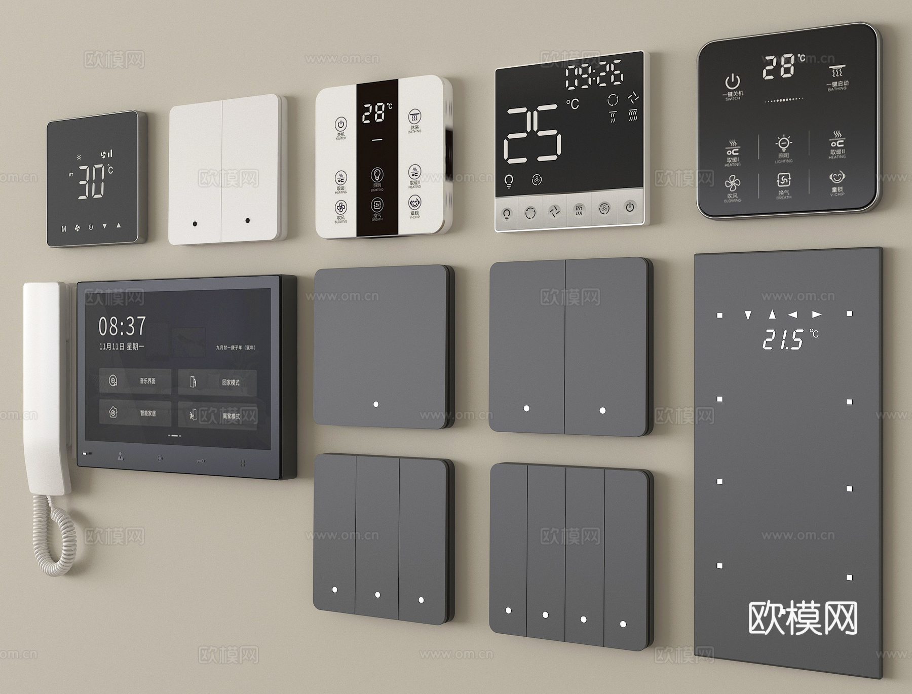 现代开关插座 智能面板 功能面板su模型