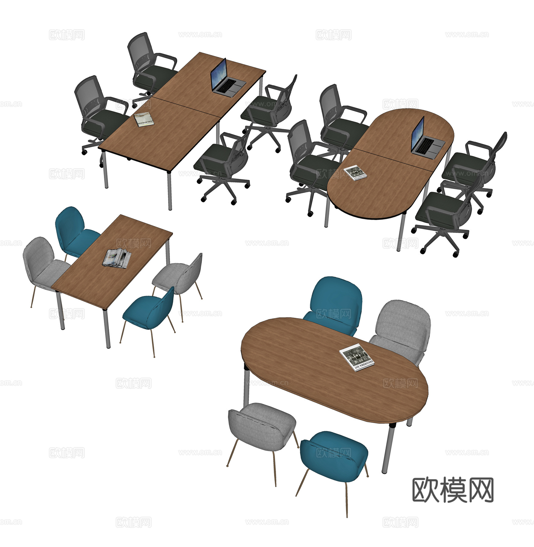 现代会议桌 办公桌 洽谈桌 餐桌 休闲桌椅 洽谈桌椅 餐桌椅su模型