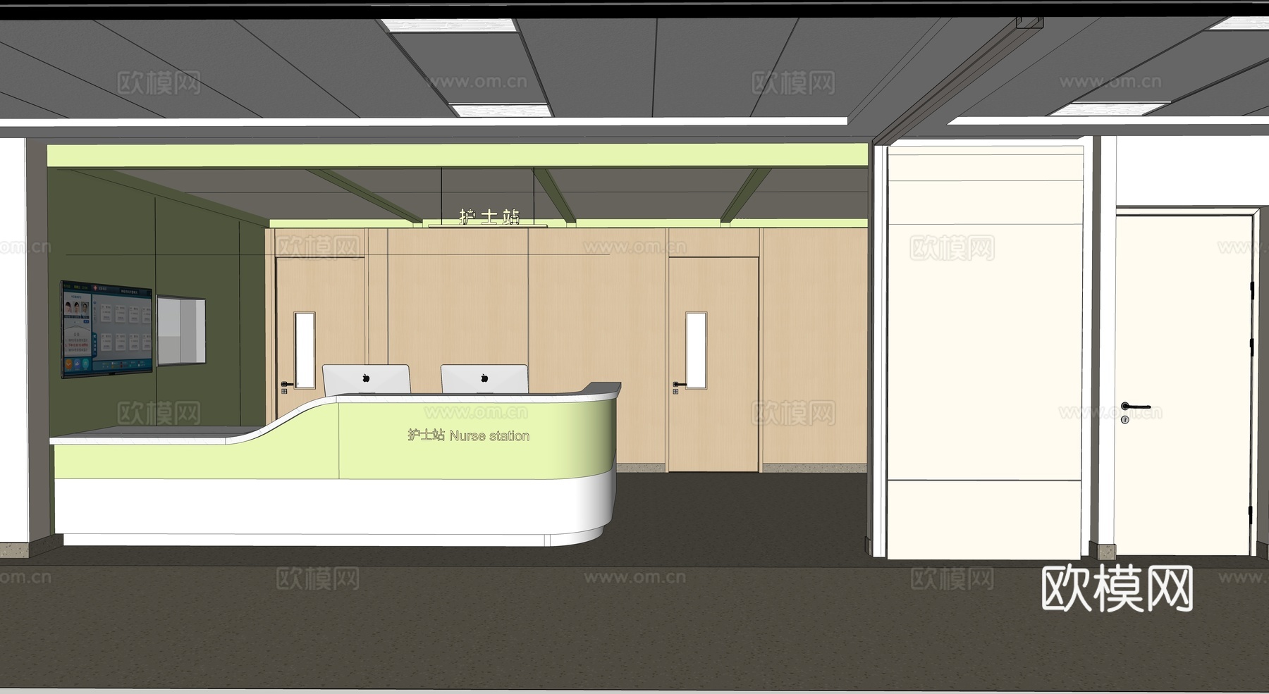现代医院_中医院_医院大厅_分诊台_护士站su模型