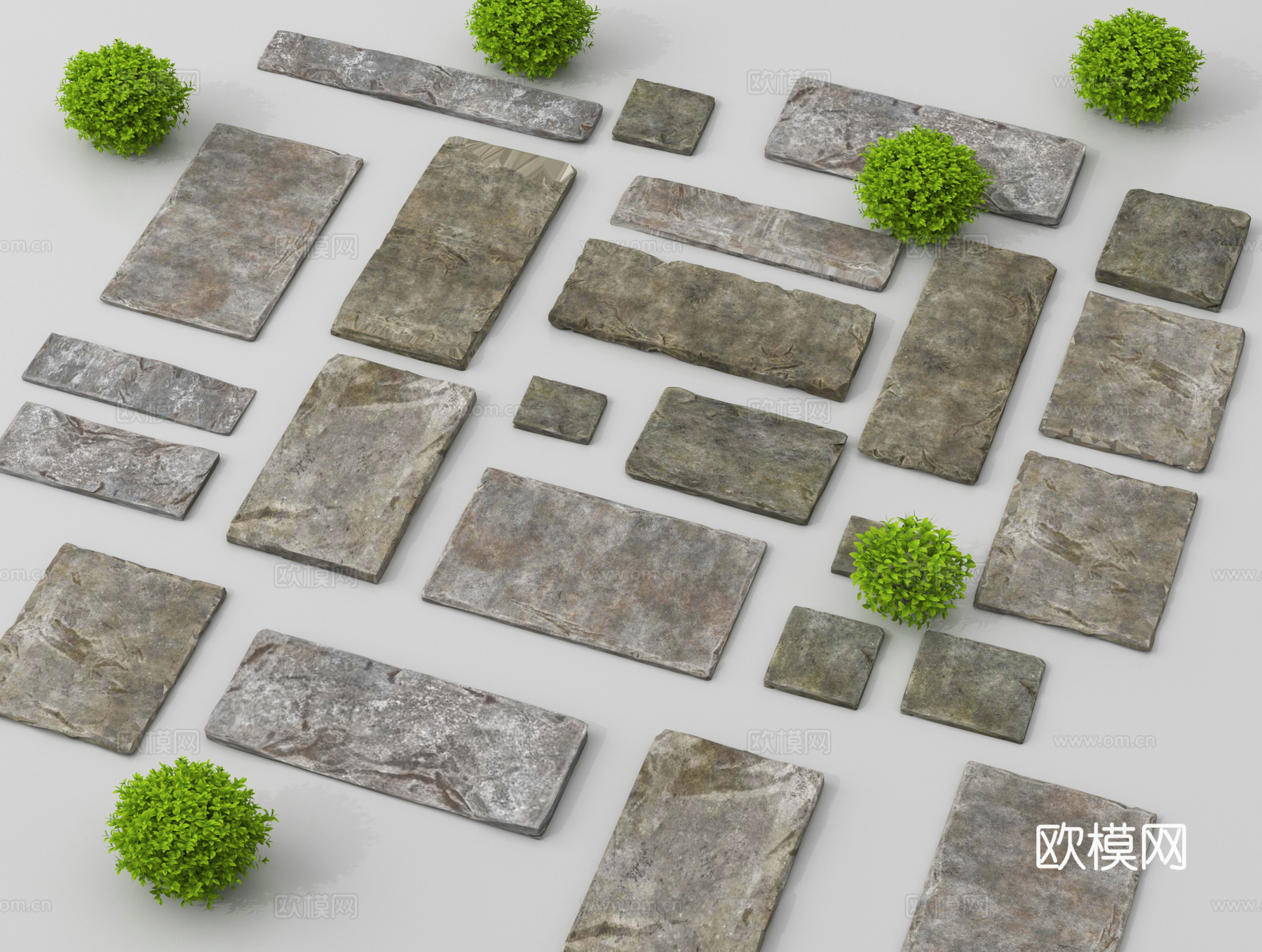 现代汀步 老石板铺地 园路 自然石 青石板 踏步su模型