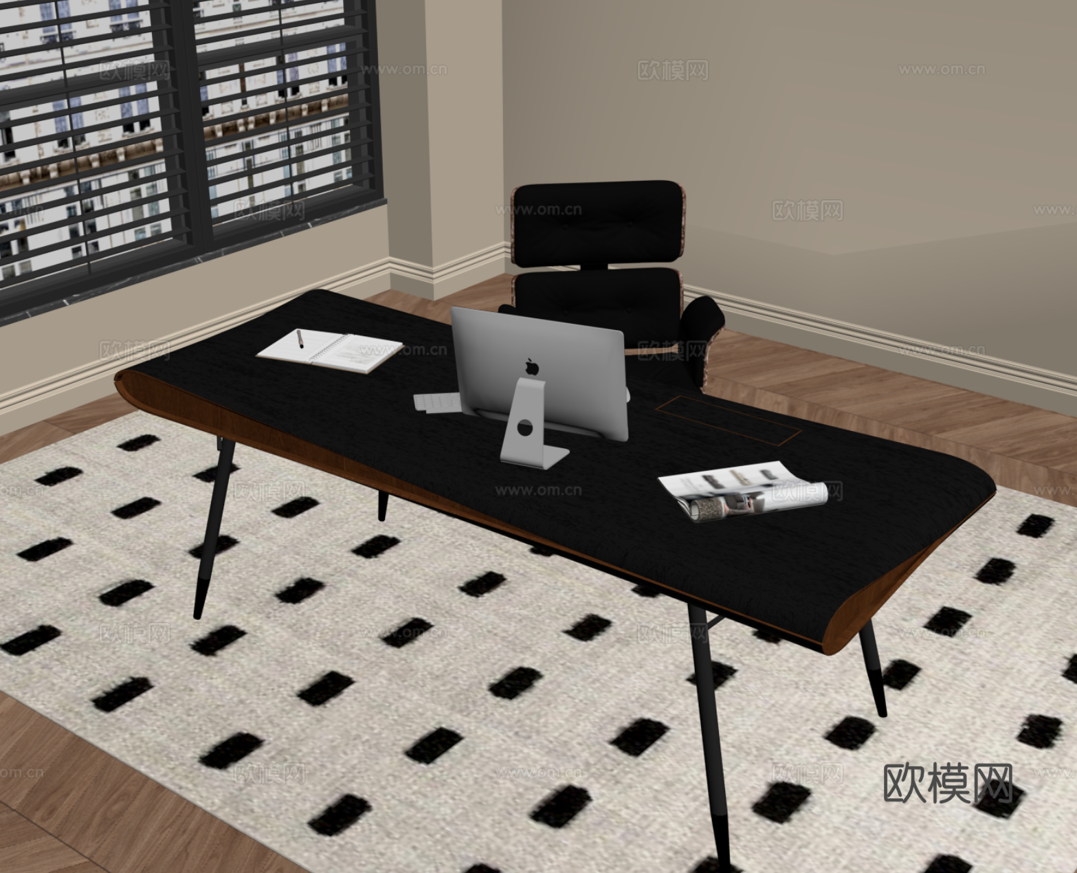 中古风书桌椅 办公桌椅su模型