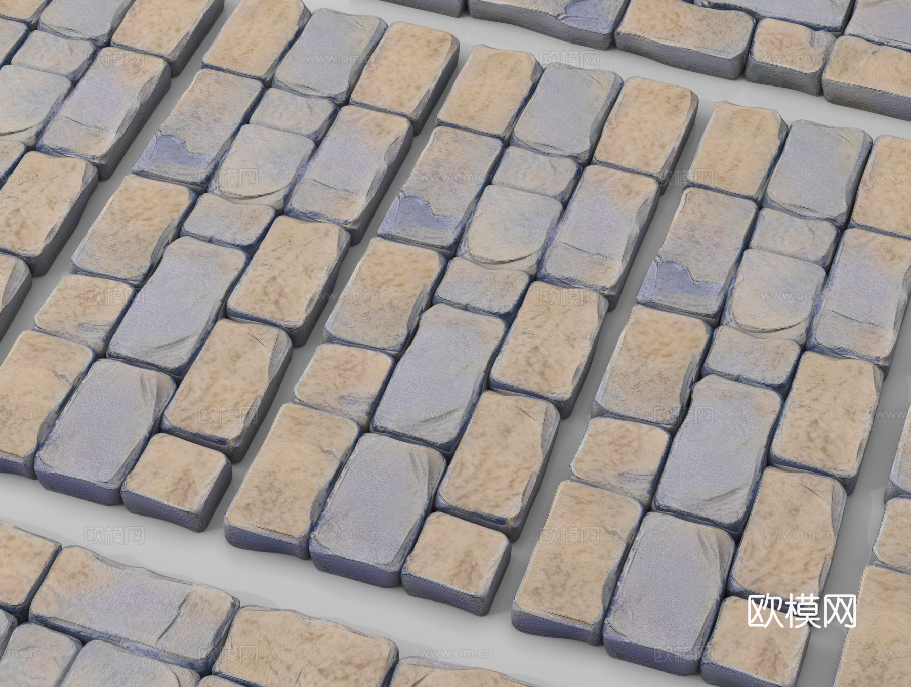现代室外石头地砖路面su模型