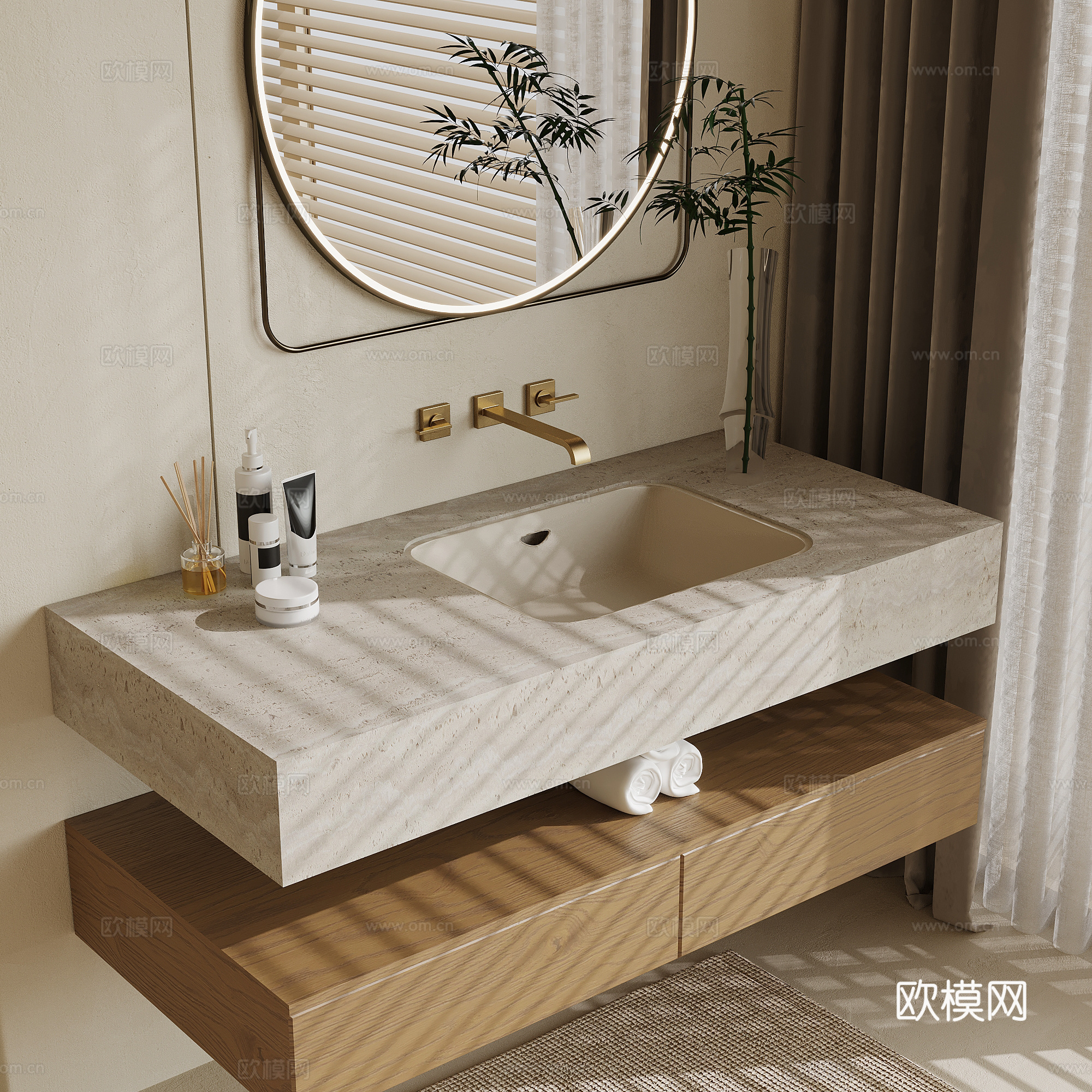 现代浴室柜 洗手台su模型