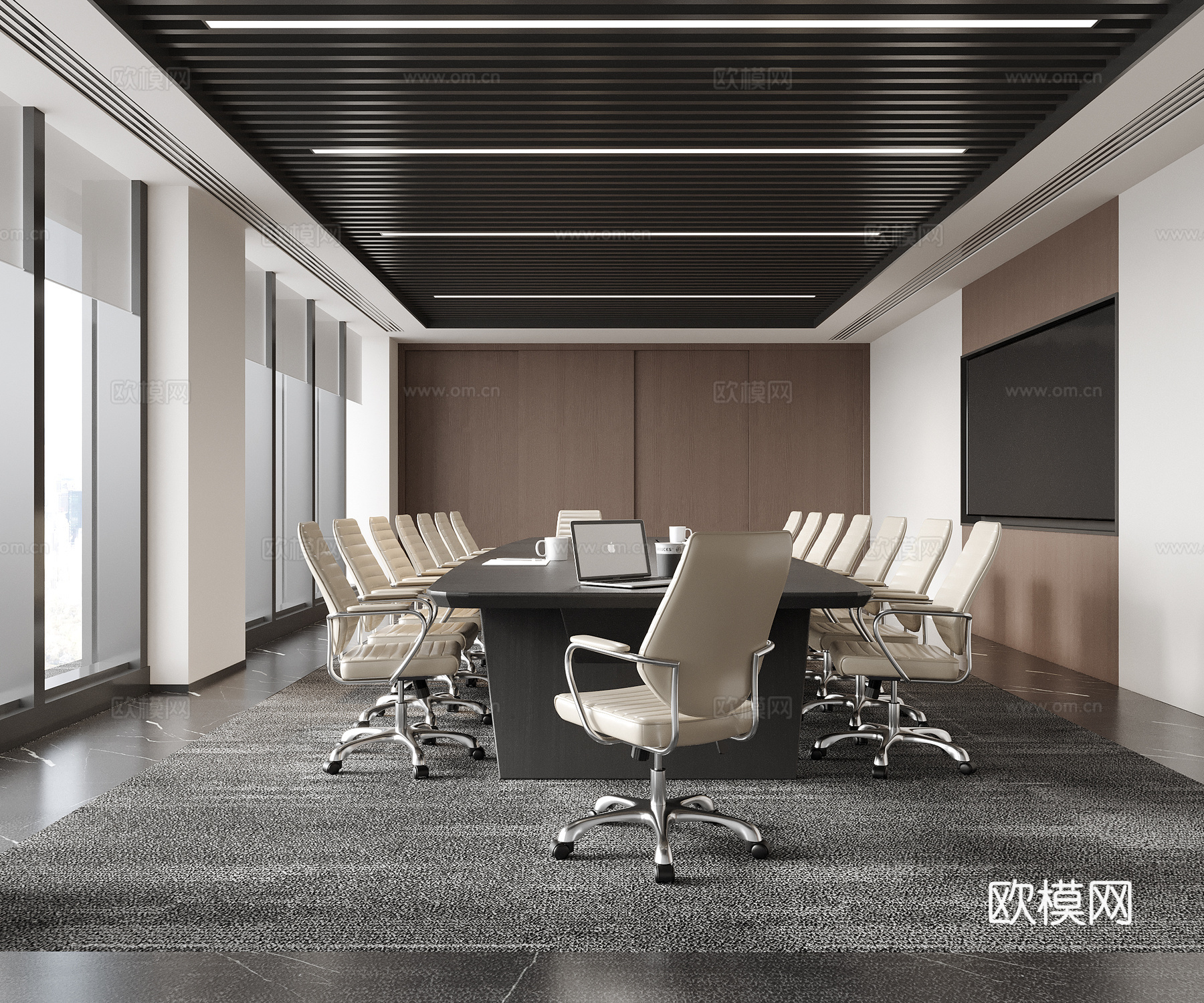 现代会议室 办公椅 会议桌椅su模型