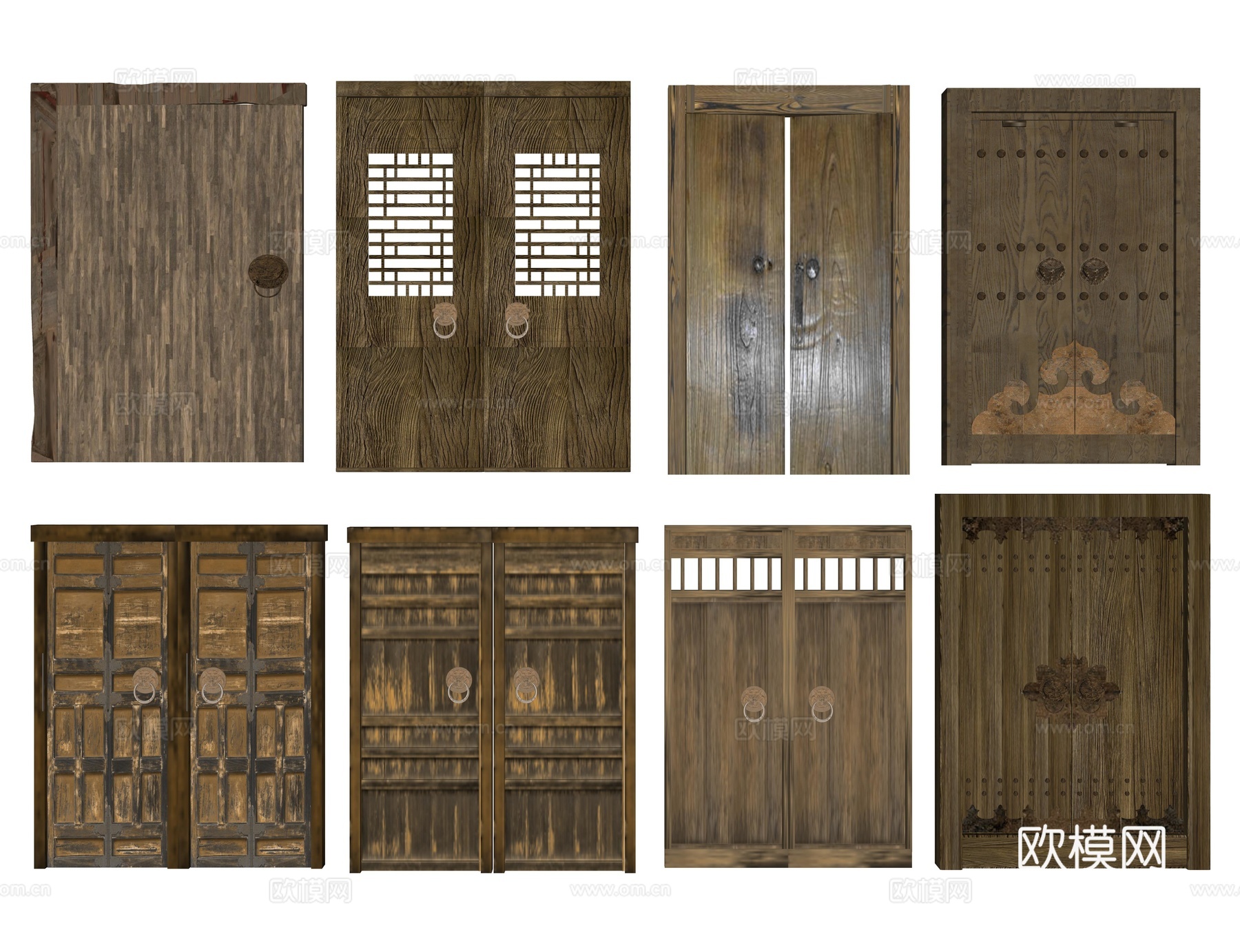 木头门 中式木门 老木门 老木头门 破旧木门 门板 原木门su模型
