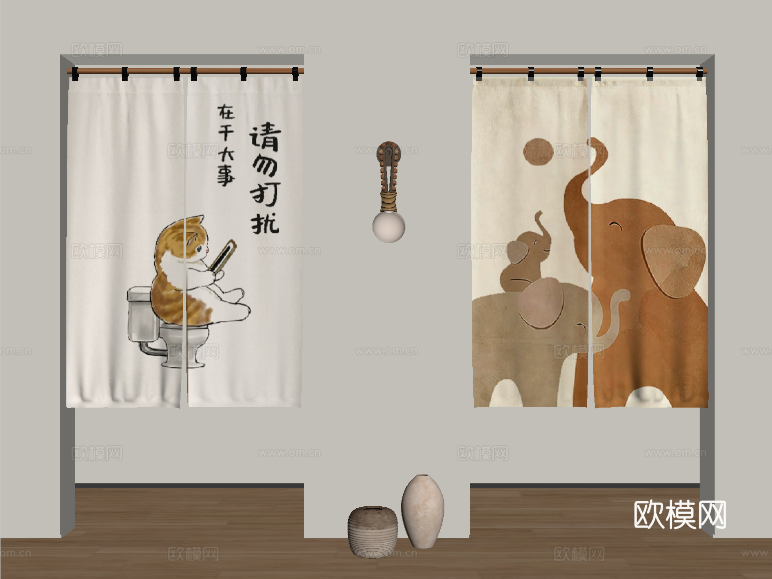 现代布艺门帘 布帘 窗帘su模型