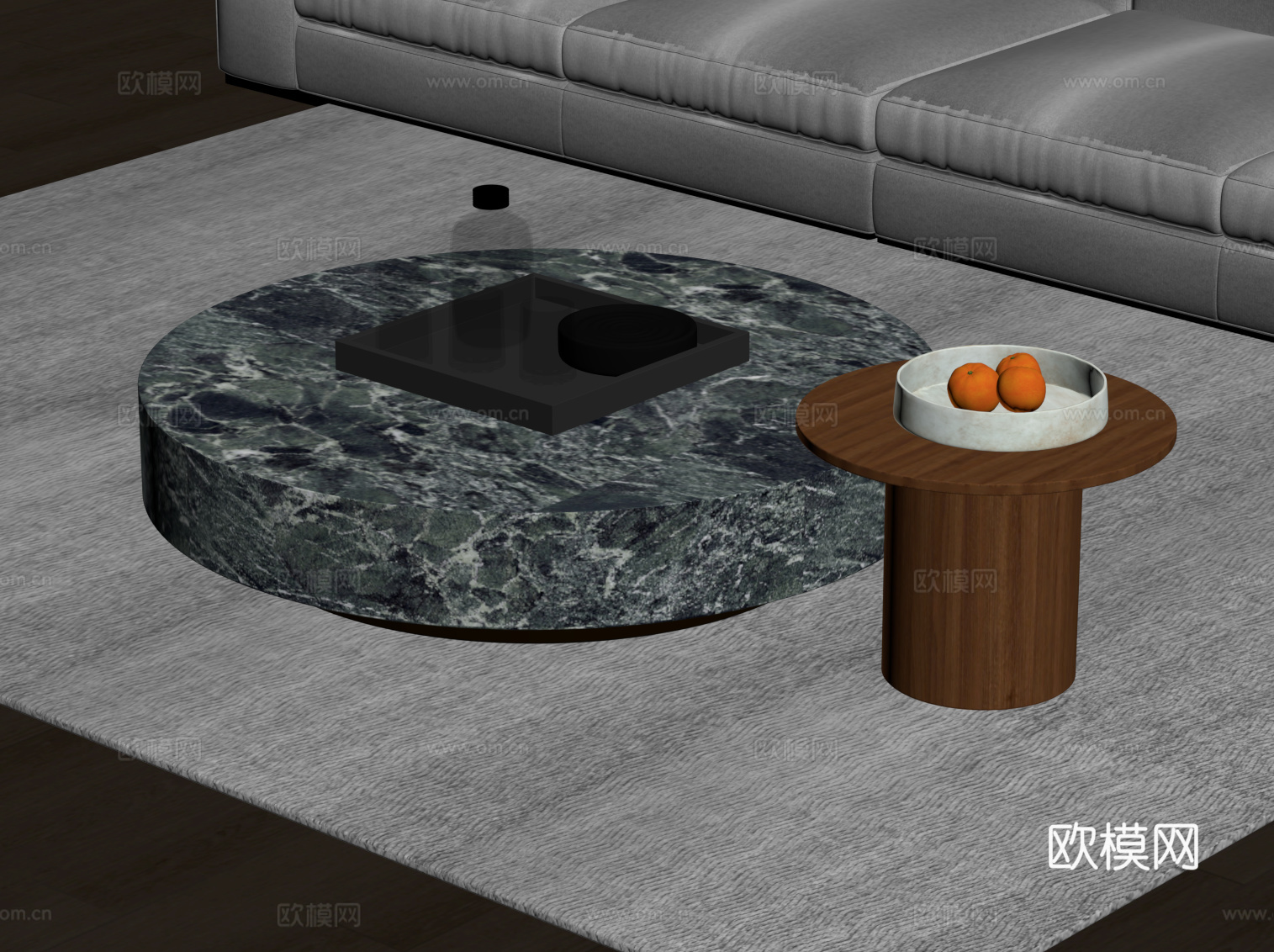 现代意式茶几 子母几 摆件su模型