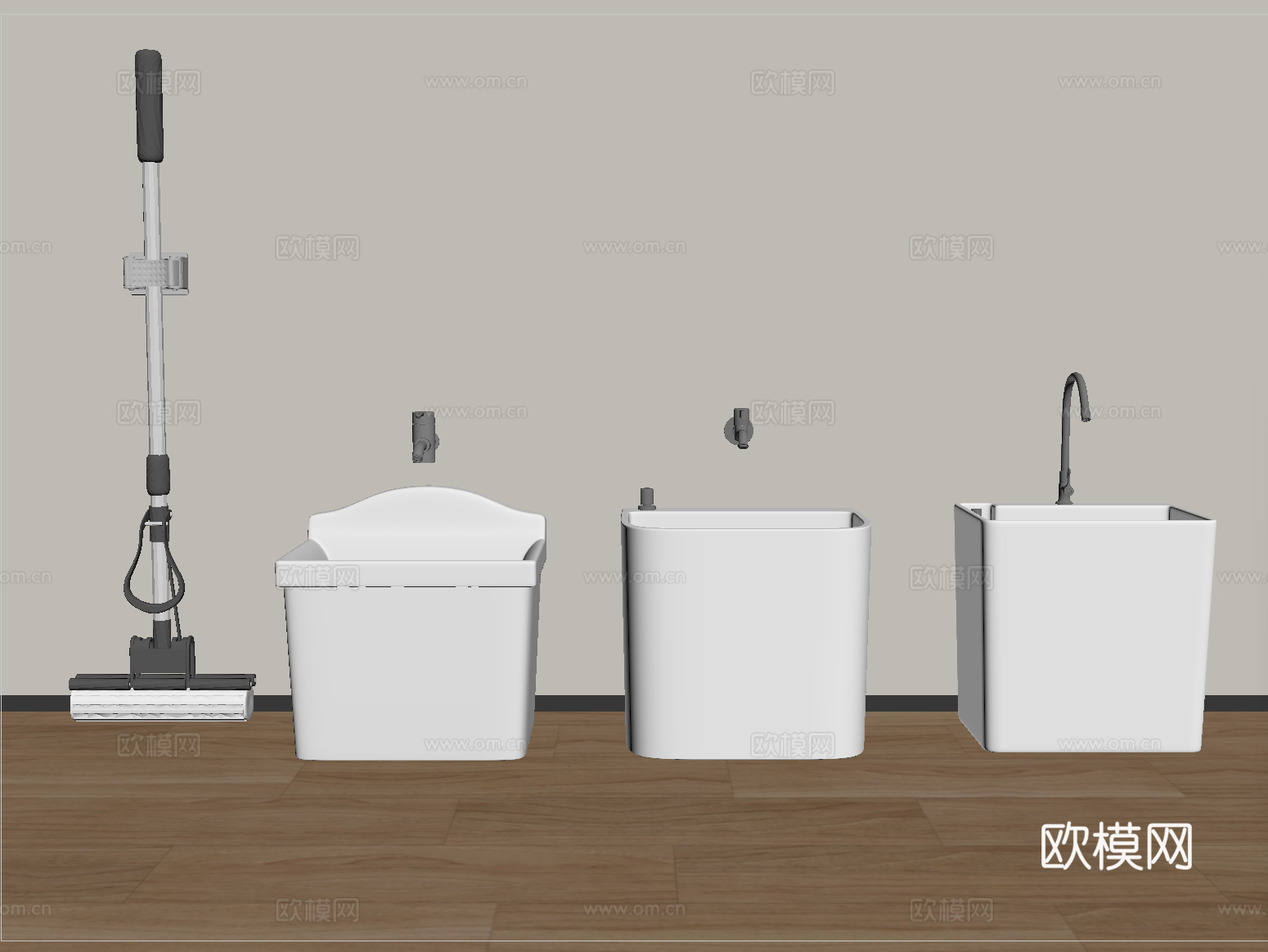 现代拖把池 拖布池 墩布池 拖把su模型