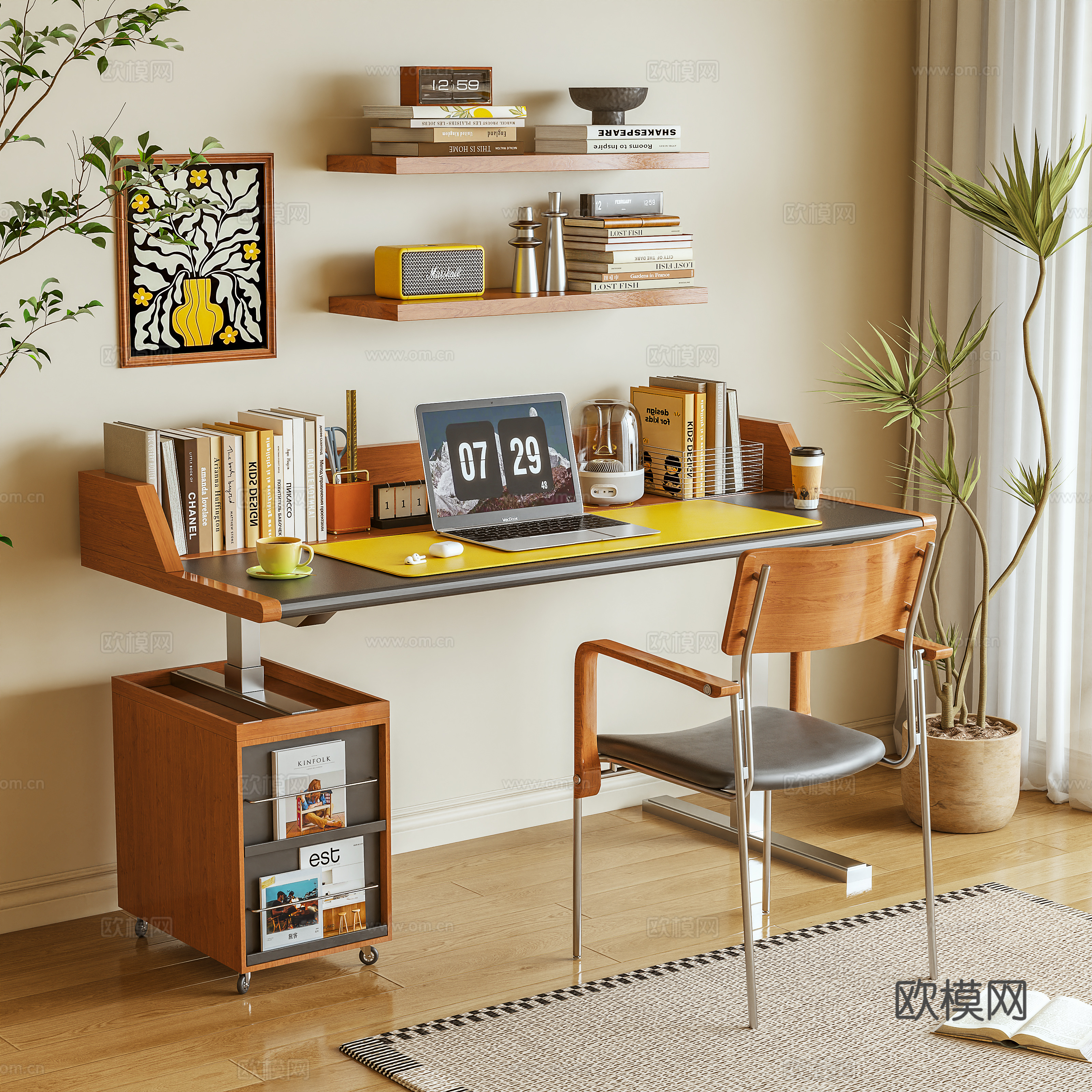 书桌 电脑桌 升降桌 书籍 摆件3d模型下载