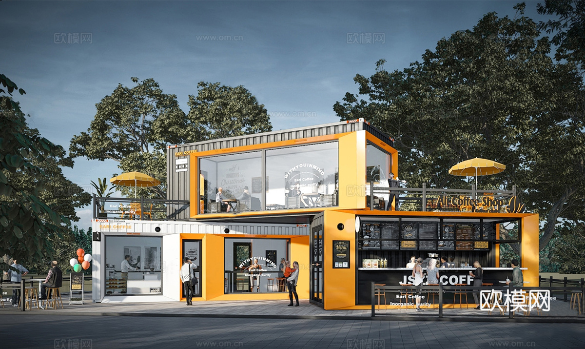 现代集装箱咖啡店 甜品店 快餐小吃su模型