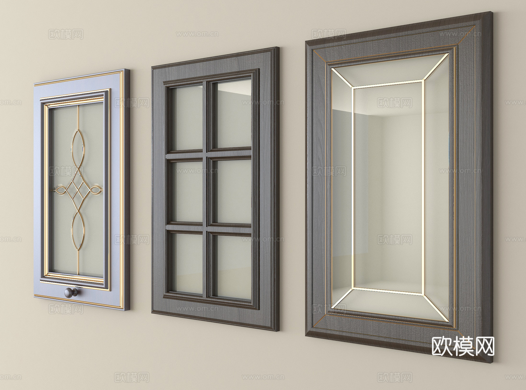 中式门板 玻璃门板 柜门门板su模型