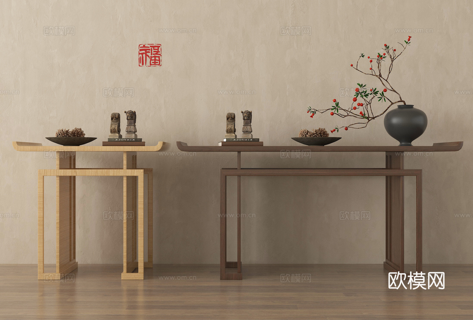 新中式玄关端景台 条案 摆件su模型